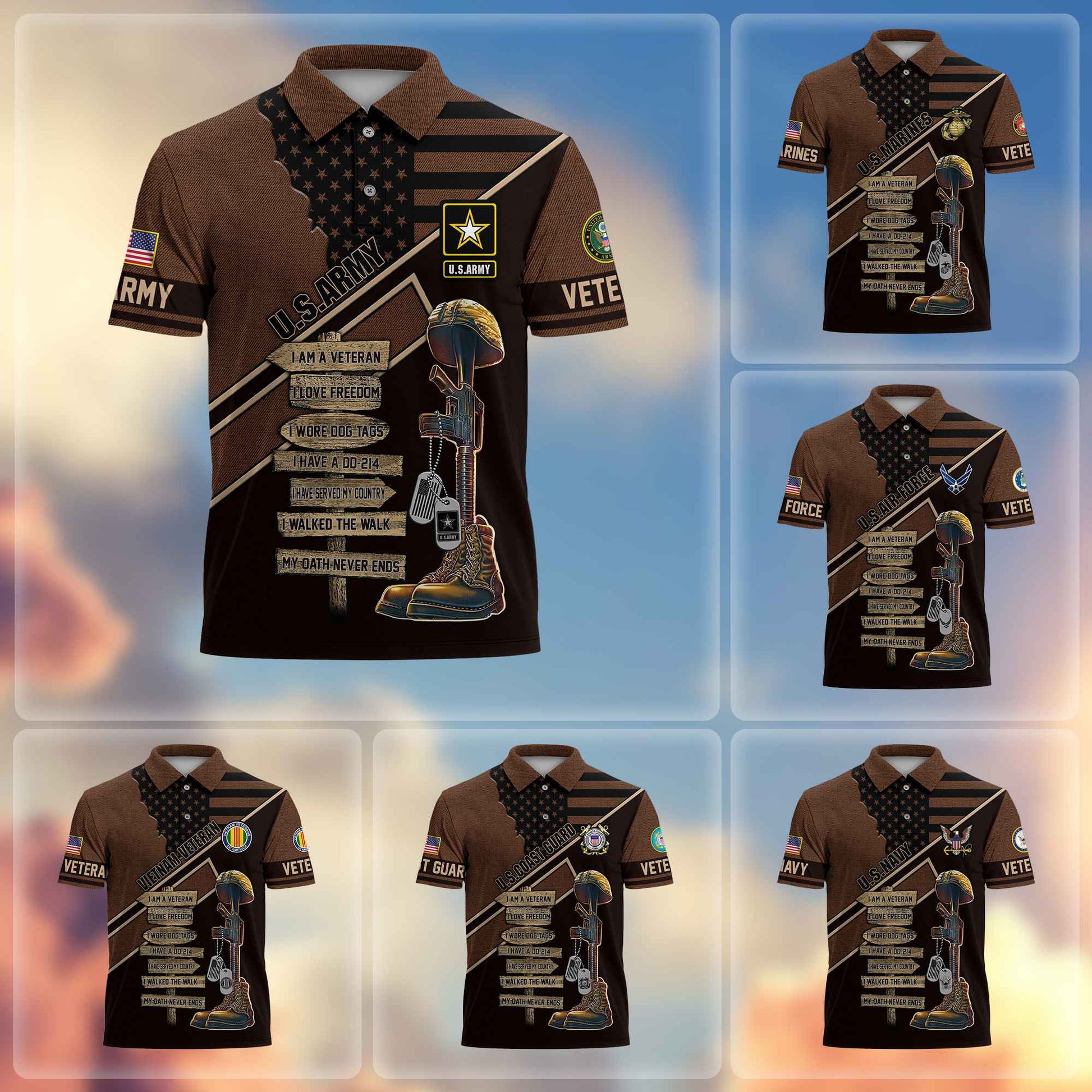 Premium US Veterans Polo Shirt BPHN190311, Gifts For US Veterans, Gifts For Dad, For Husband, Gifts On Father's Day, Armed Forces Day, Independence Day, Veterans Day.