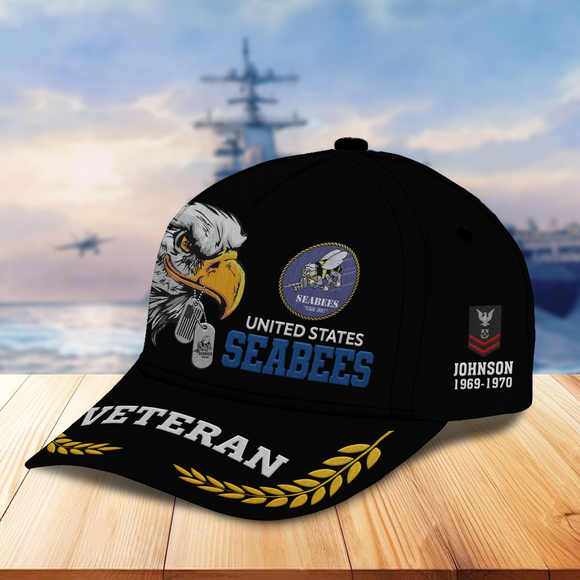 Unique Custom Name, Rank, Year, US Seabees Embroidered Hats VPVC307009, Gifts For US Seabees, Best Gifts On Father's Day, Independence Day, Veterans Day.