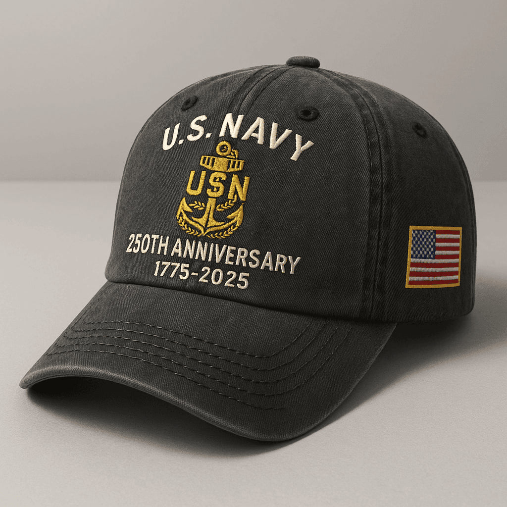 Premium US Navy Embroidered Hats VPVC307827, 250th Anniversary Navy Hat, Gifts For Navy Veteran, Gifts On Father's Day, Veterans Day.