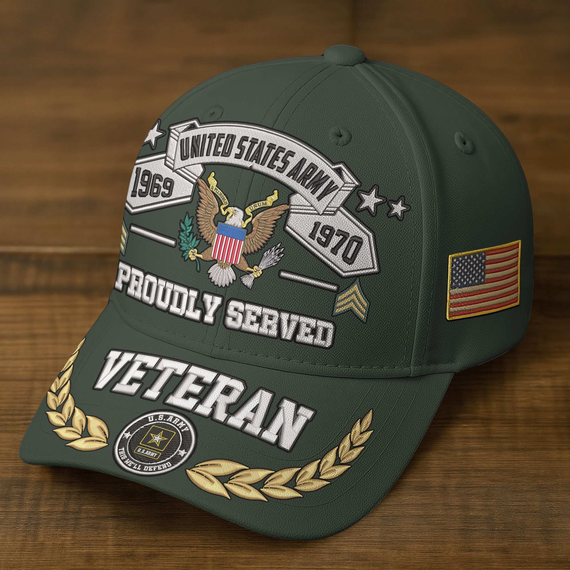 Premium Embroidered US Veterans Hats BPHN080711, Custom Rank & Years Of Sevice, Gift for US Veterans, Gift on Veterans Day