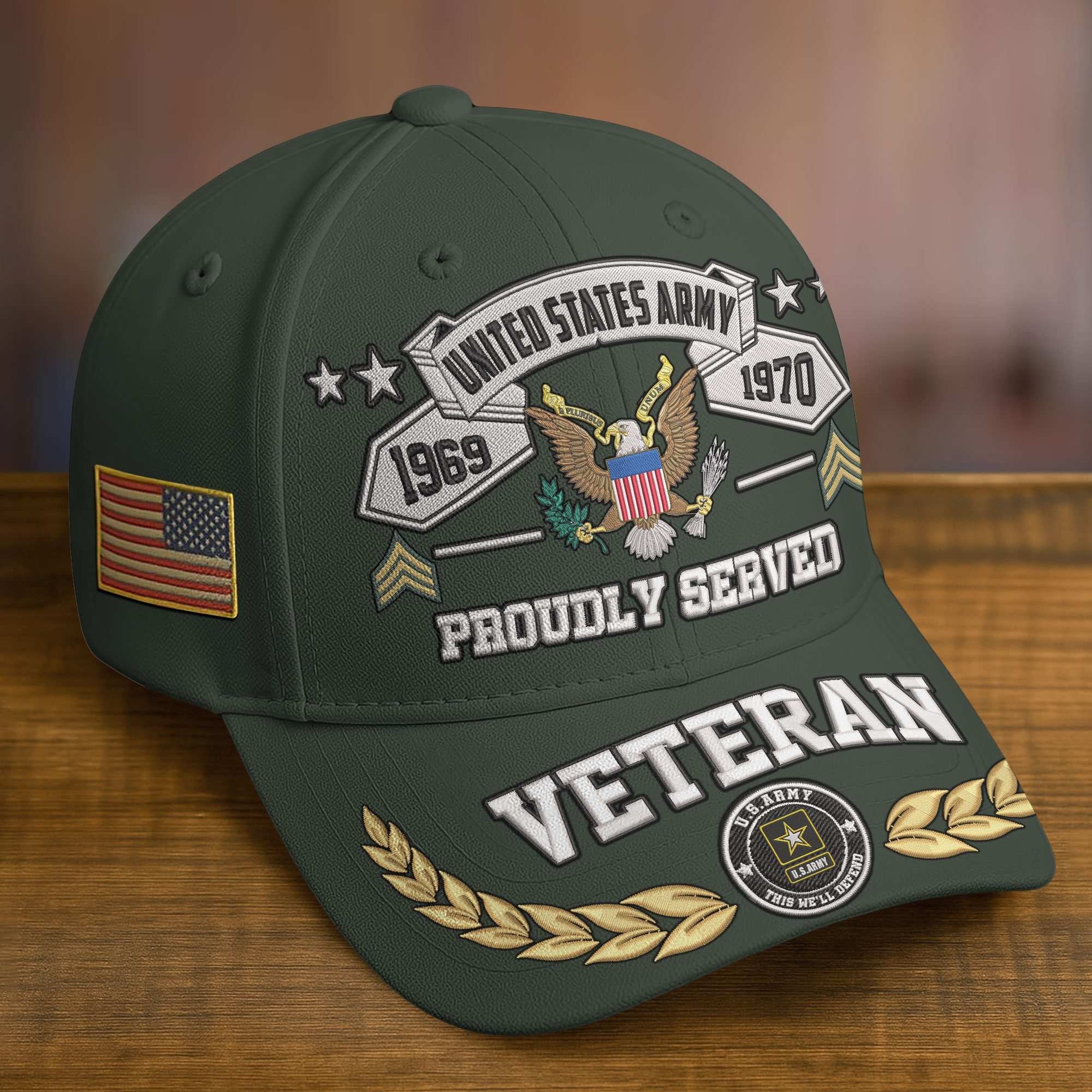 Premium Embroidered US Veterans Hats BPHN080711, Custom Rank & Years Of Sevice, Gift for US Veterans, Gift on Veterans Day