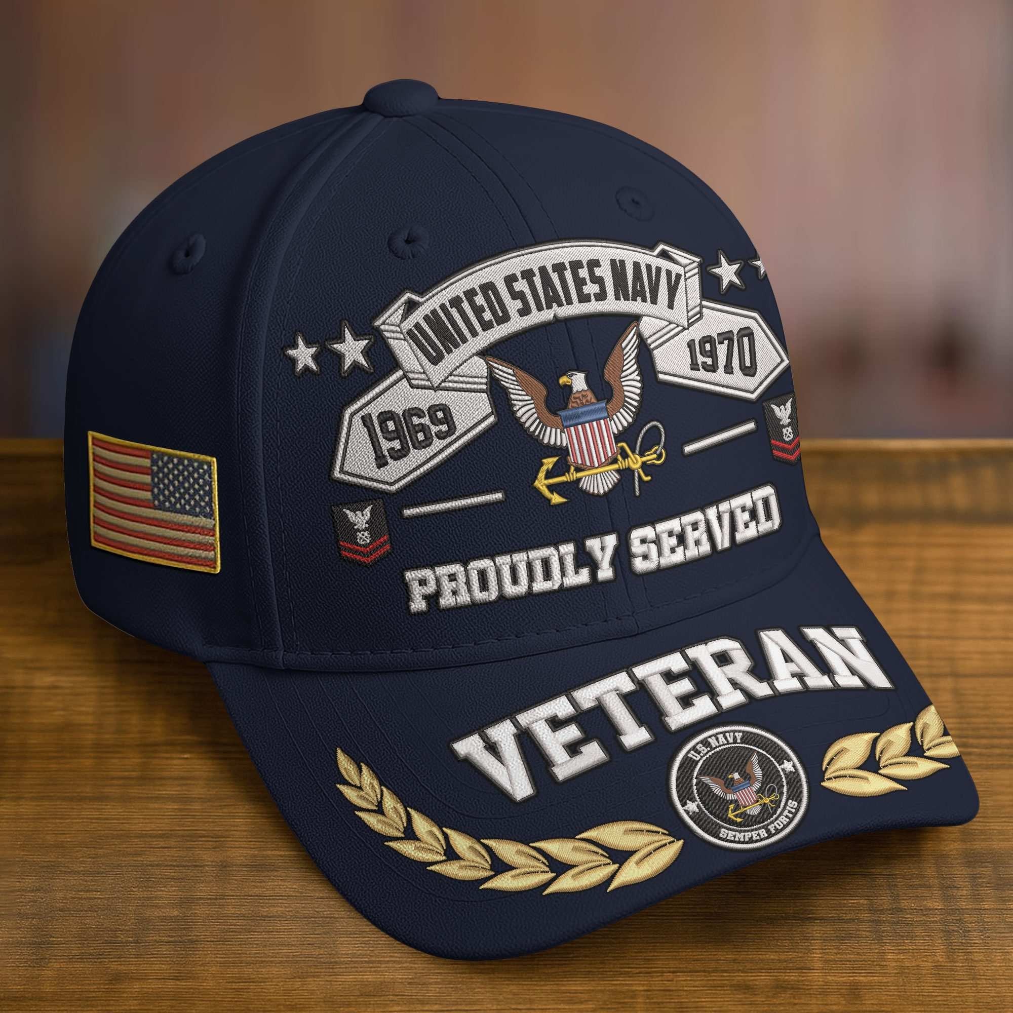Premium Embroidered US Veterans Hats BPHN080711, Custom Rank & Years Of Sevice, Gift for US Veterans, Gift on Veterans Day