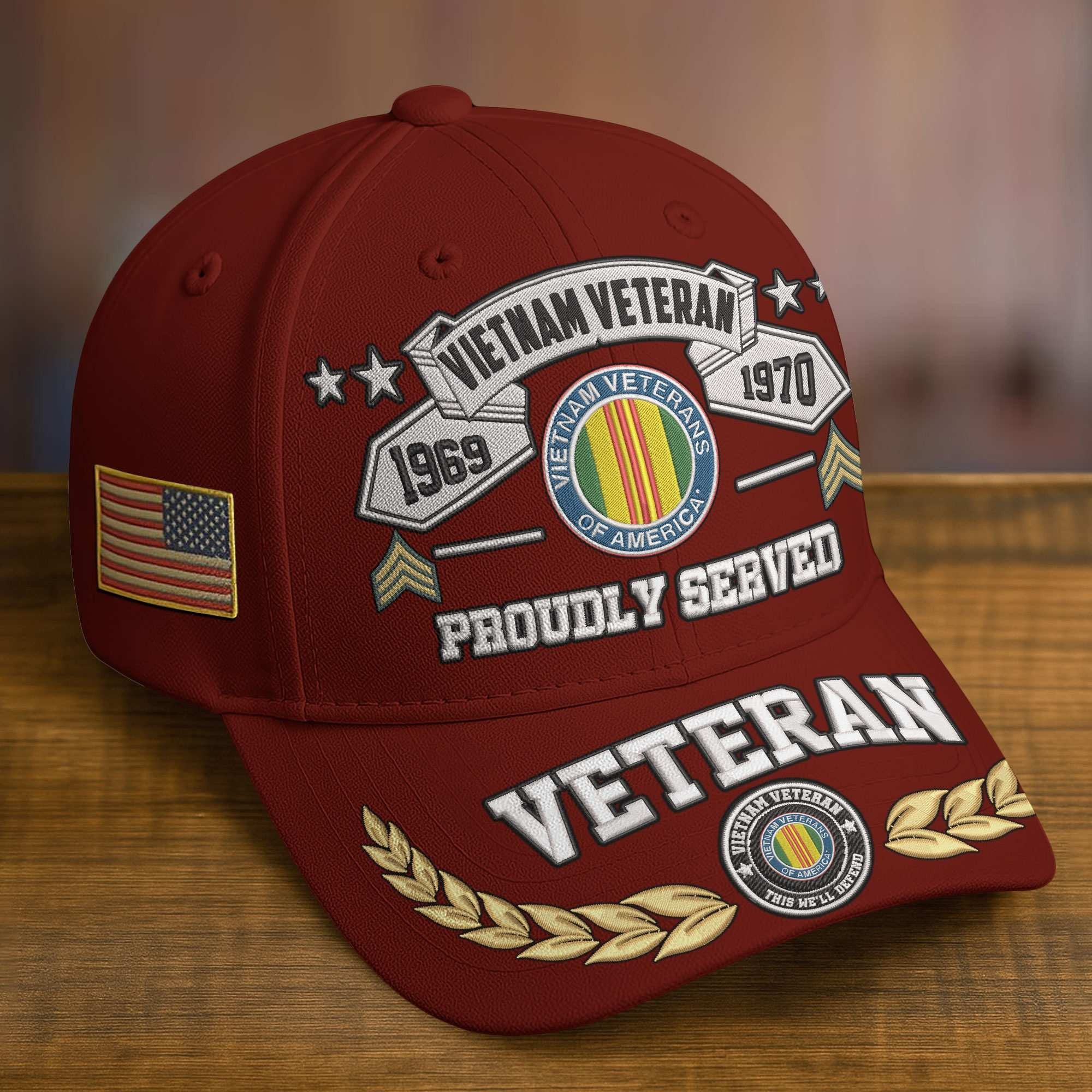 Premium Embroidered US Veterans Hats BPHN080711, Custom Rank & Years Of Sevice, Gift for US Veterans, Gift on Veterans Day