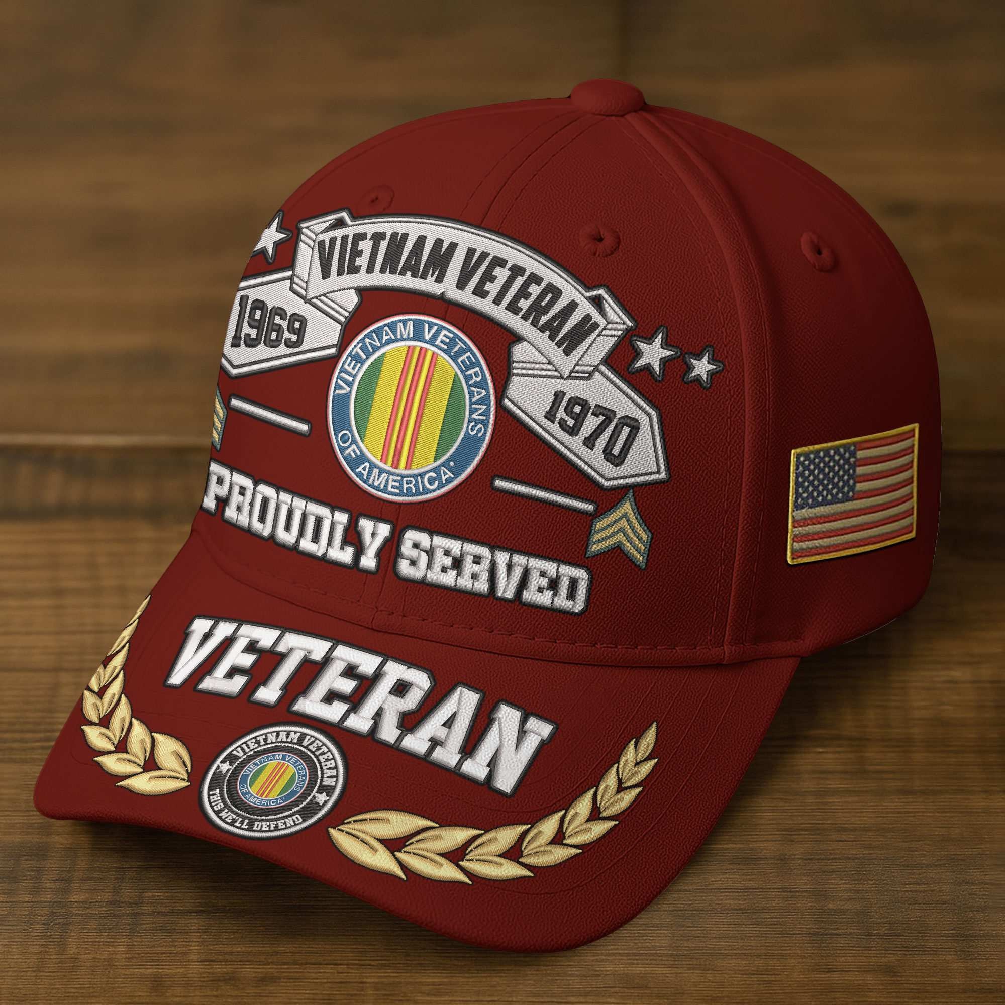 Premium Embroidered US Veterans Hats BPHN080711, Custom Rank & Years Of Sevice, Gift for US Veterans, Gift on Veterans Day