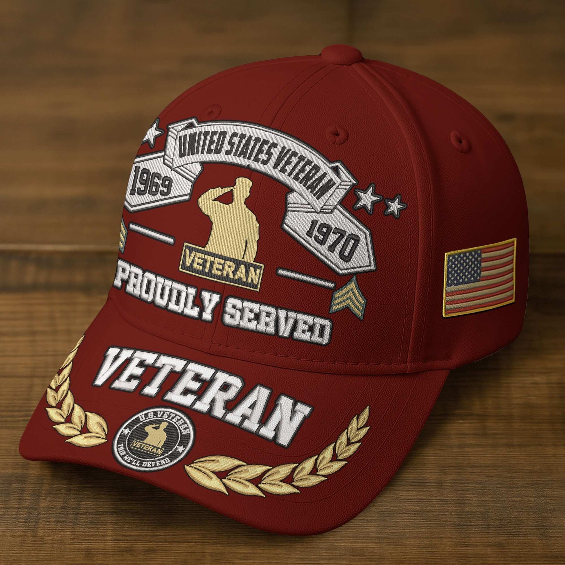 Premium Embroidered US Veterans Hats BPHN080711, Custom Rank & Years Of Sevice, Gift for US Veterans, Gift on Veterans Day
