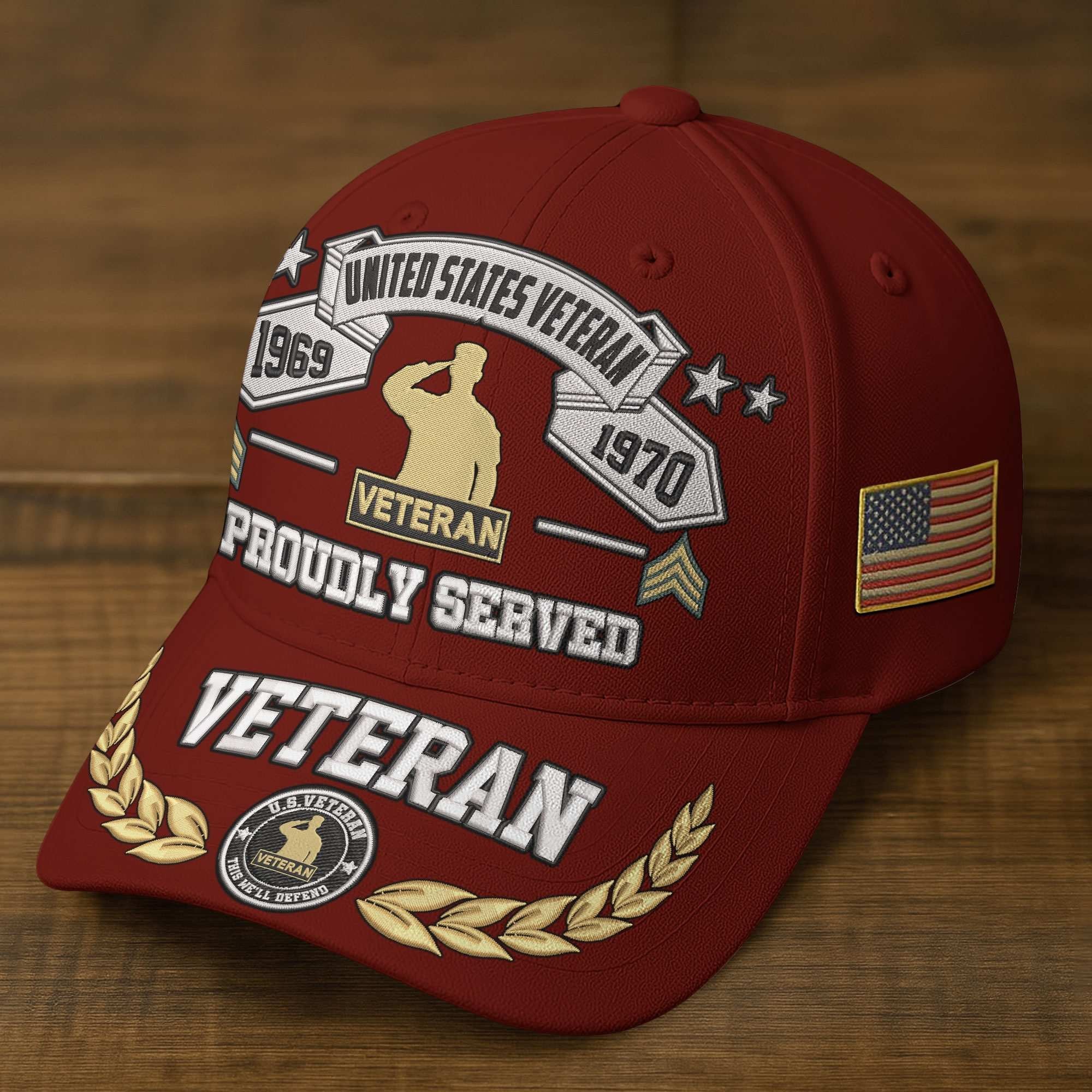 Premium Embroidered US Veterans Hats BPHN080711, Custom Rank & Years Of Sevice, Gift for US Veterans, Gift on Veterans Day