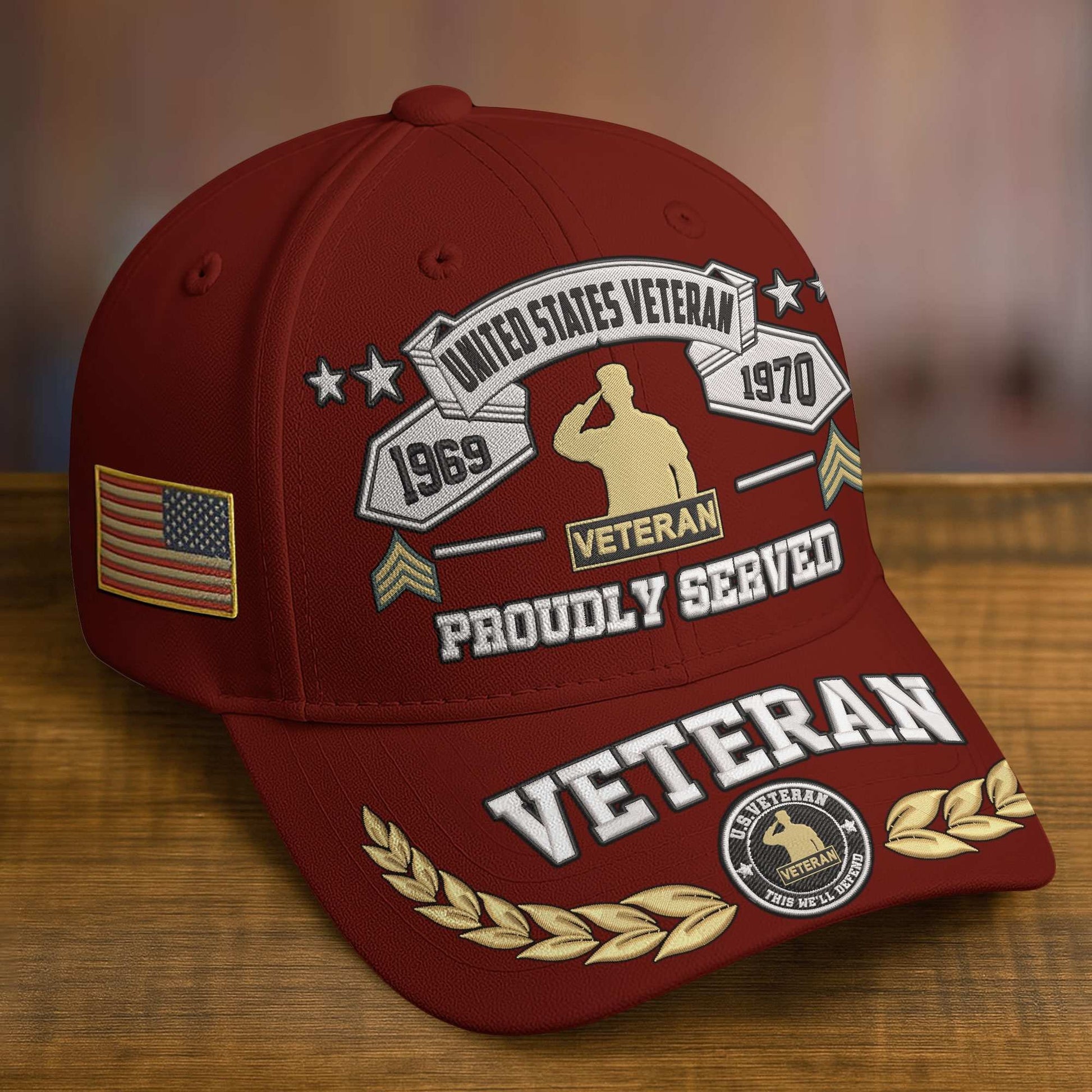 Premium Embroidered US Veterans Hats BPHN080711, Custom Rank & Years Of Sevice, Gift for US Veterans, Gift on Veterans Day