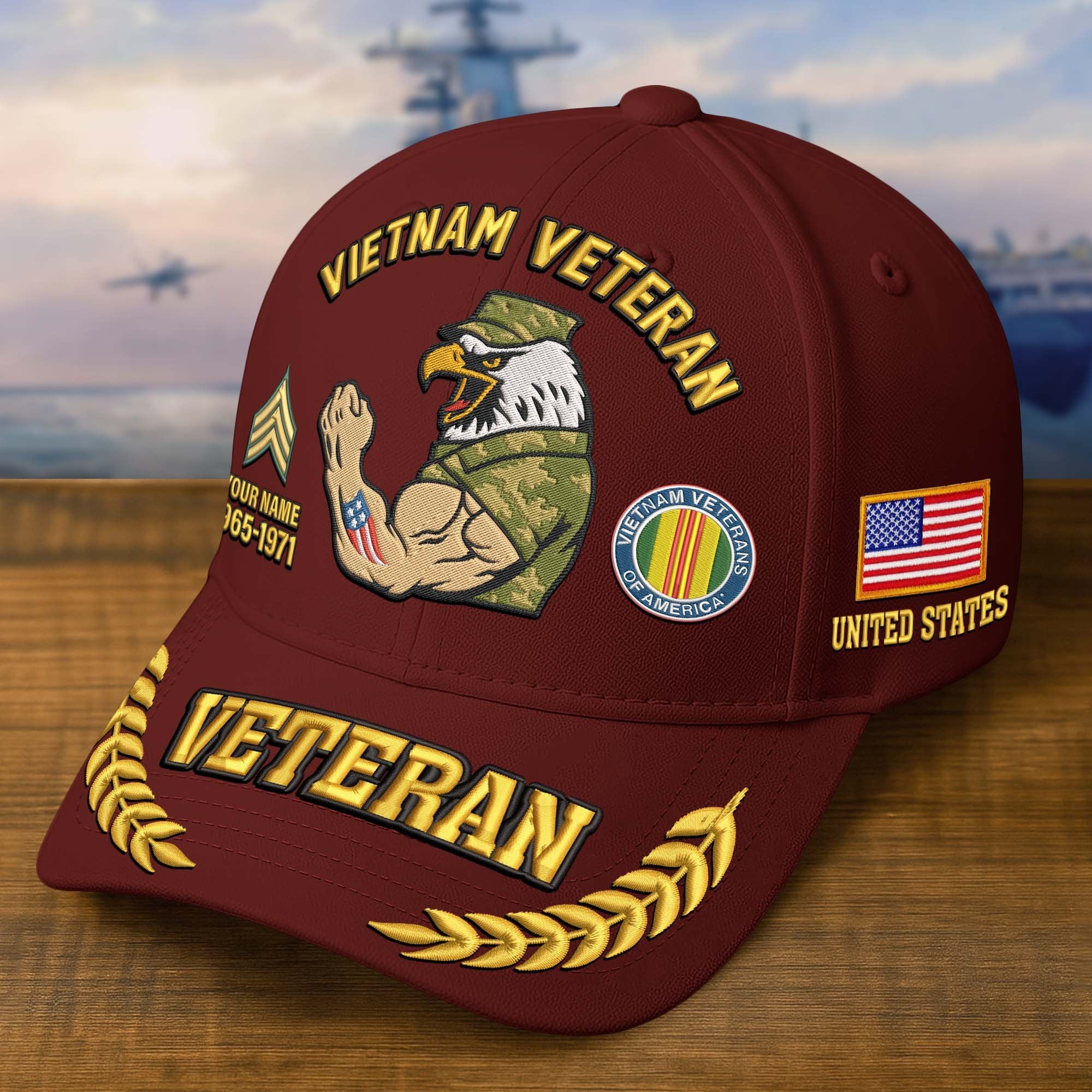 Premium Embroidered US Veterans Hats CPVC090703, Custom Name, Rank & Years Of Sevice, Gift for US Veterans, Gift on Veterans Day