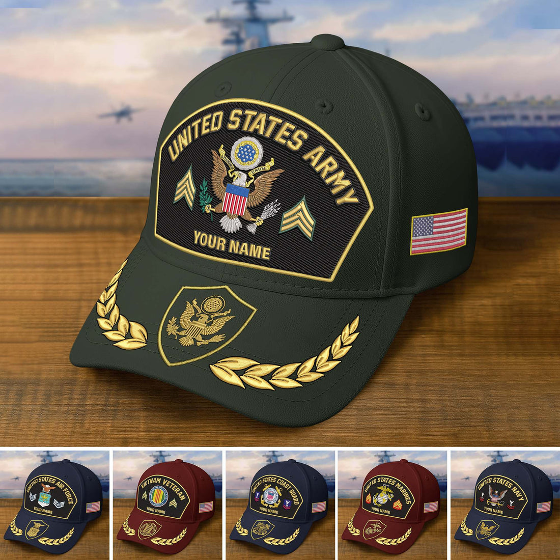 Premium Embroidered US Veterans Hats BPHN150712, Custom Name & Rank, Gifts for US Veterans, Gifts on Veterans Day