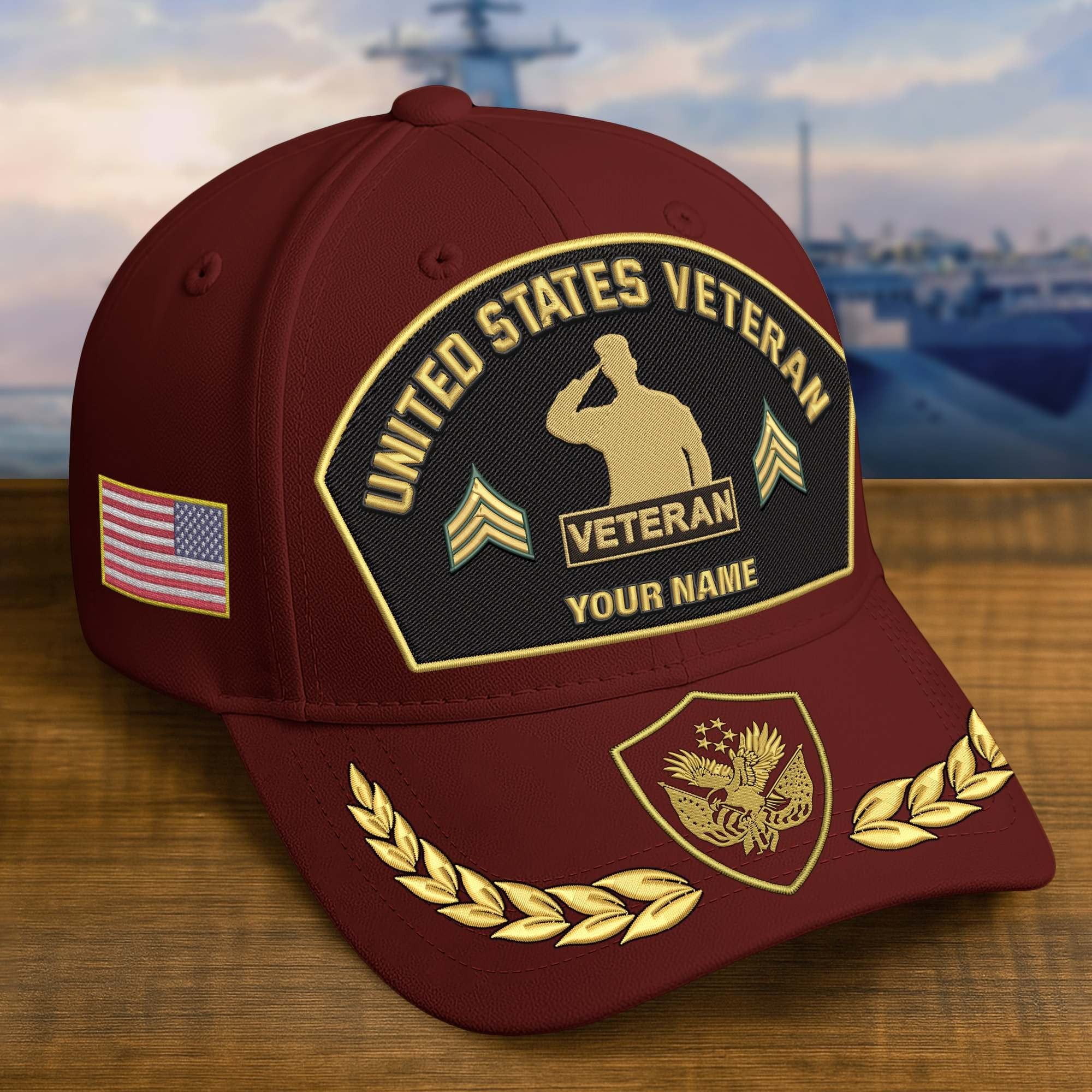 Premium Embroidered US Veterans Hats BPHN150712, Custom Name & Rank, Gifts for US Veterans, Gifts on Veterans Day
