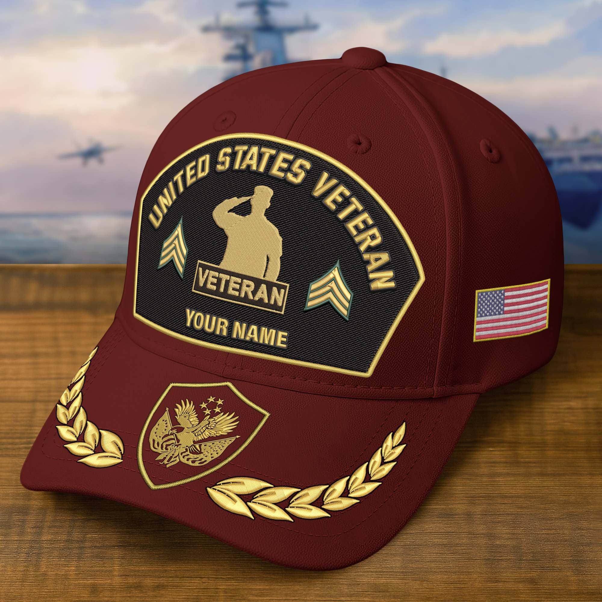 Premium Embroidered US Veterans Hats BPHN150712, Custom Name & Rank, Gifts for US Veterans, Gifts on Veterans Day