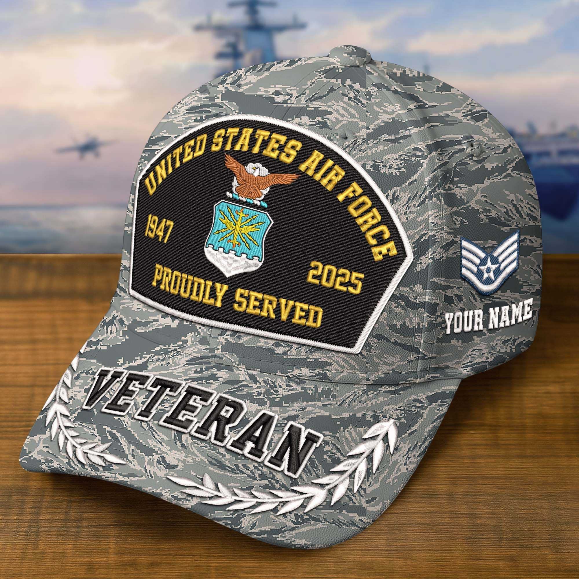 Premium Embroidered US Veterans Hats CPVC150701, 250th Anniversary, Custom Name & Rank, Gifts For US Veterans, Gifts On Veterans Day.