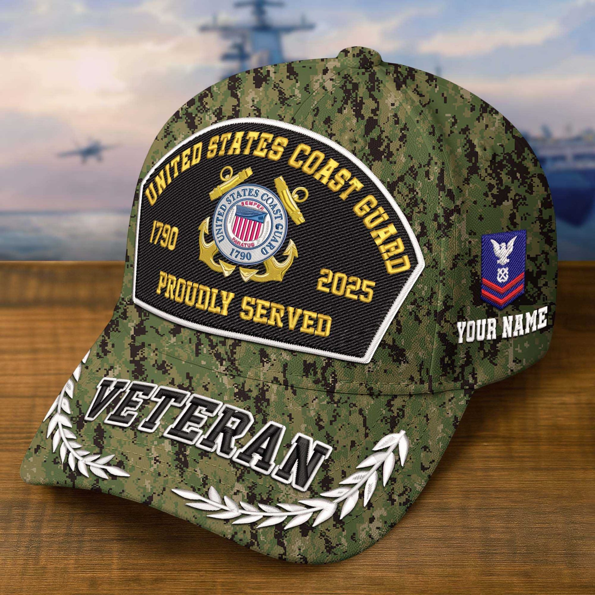 Premium Embroidered US Veterans Hats CPVC150701, 250th Anniversary, Custom Name & Rank, Gifts For US Veterans, Gifts On Veterans Day.