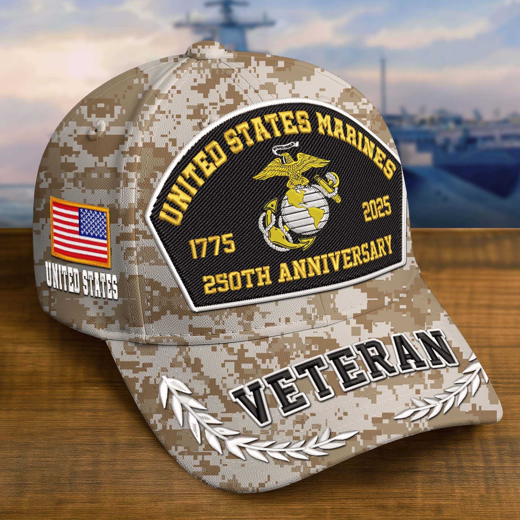 Premium Embroidered US Veterans Hats CPVC150701, 250th Anniversary, Custom Name & Rank, Gifts For US Veterans, Gifts On Veterans Day.