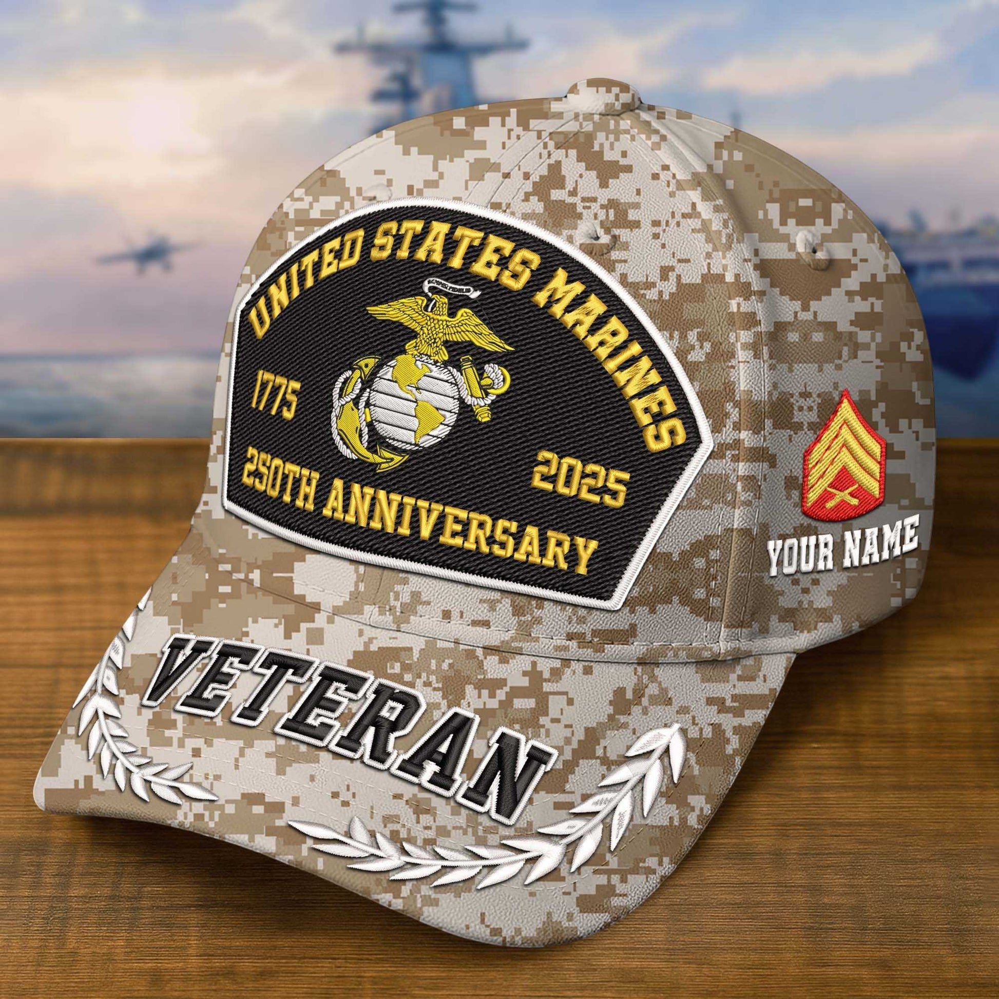 Premium Embroidered US Veterans Hats CPVC150701, 250th Anniversary, Custom Name & Rank, Gifts For US Veterans, Gifts On Veterans Day.