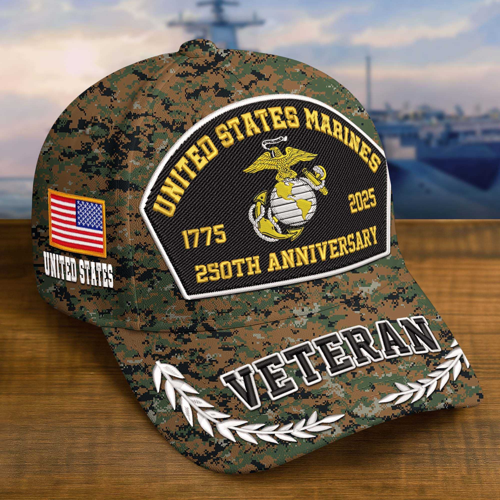 Premium Embroidered US Veterans Hats CPVC150701, 250th Anniversary, Custom Name & Rank, Gifts For US Veterans, Gifts On Veterans Day.