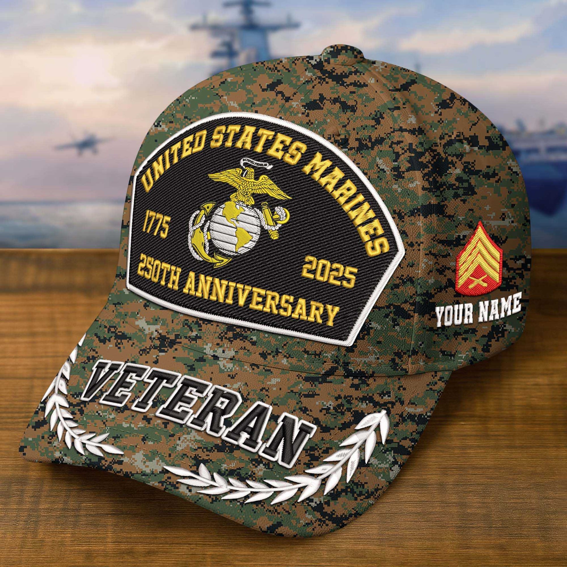 Premium Embroidered US Veterans Hats CPVC150701, 250th Anniversary, Custom Name & Rank, Gifts For US Veterans, Gifts On Veterans Day.
