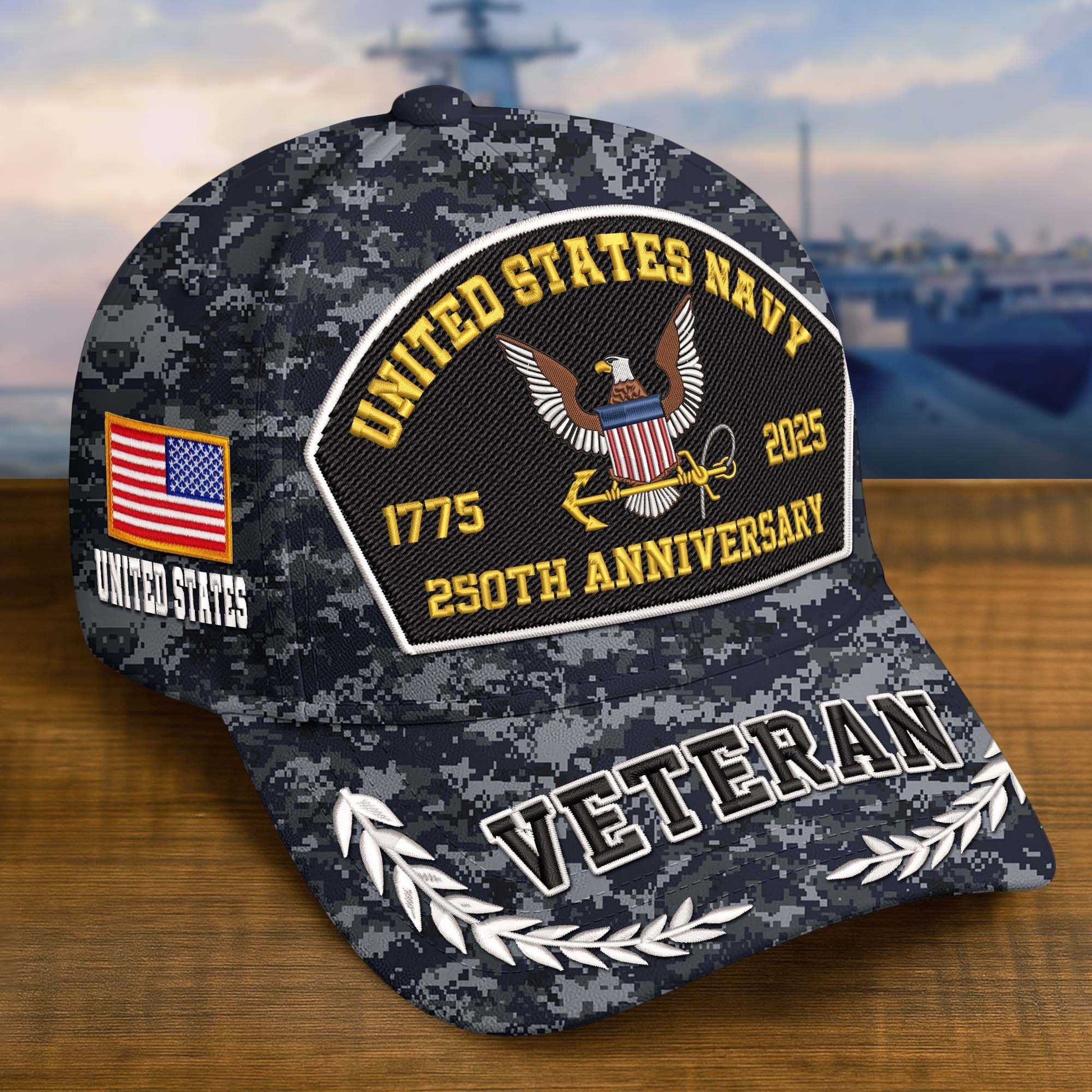 Premium Embroidered US Veterans Hats CPVC150701, 250th Anniversary, Custom Name & Rank, Gifts For US Veterans, Gifts On Veterans Day.