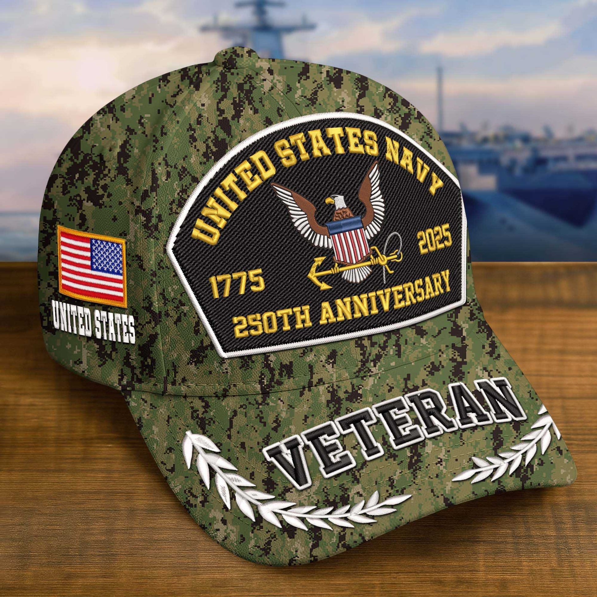 Premium Embroidered US Veterans Hats CPVC150701, 250th Anniversary, Custom Name & Rank, Gifts For US Veterans, Gifts On Veterans Day.