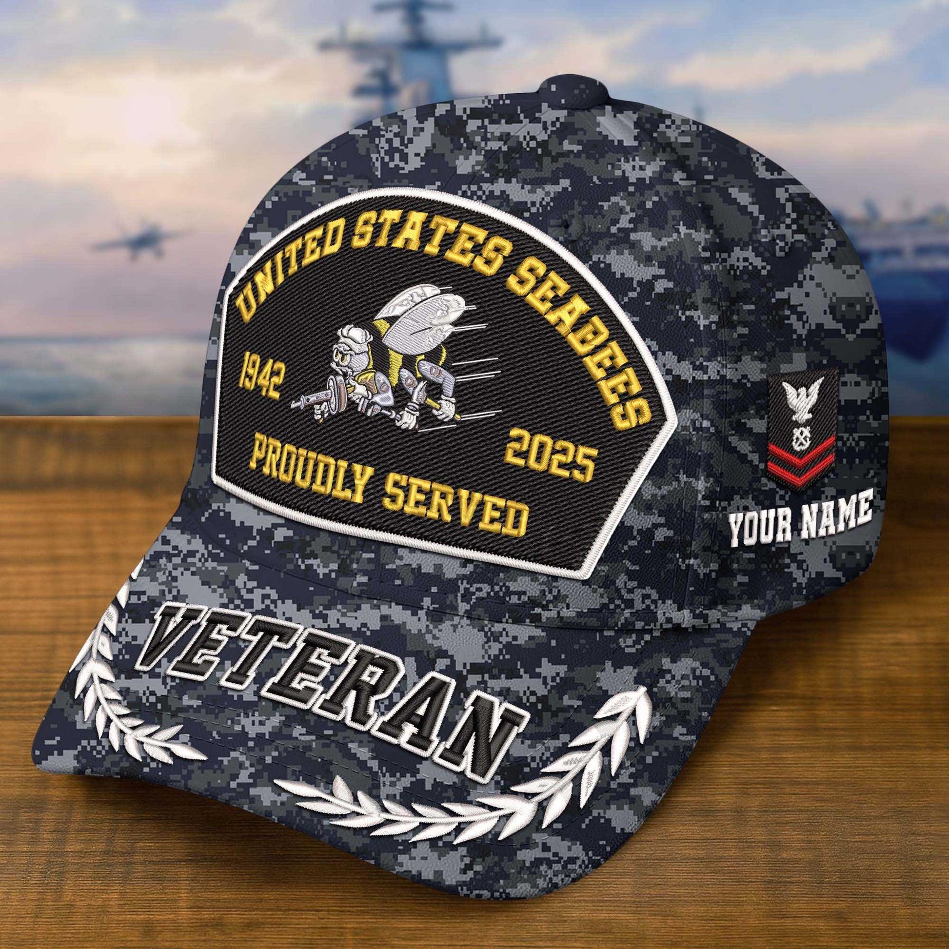 Premium Embroidered US Veterans Hats CPVC150701, 250th Anniversary, Custom Name & Rank, Gifts For US Veterans, Gifts On Veterans Day.