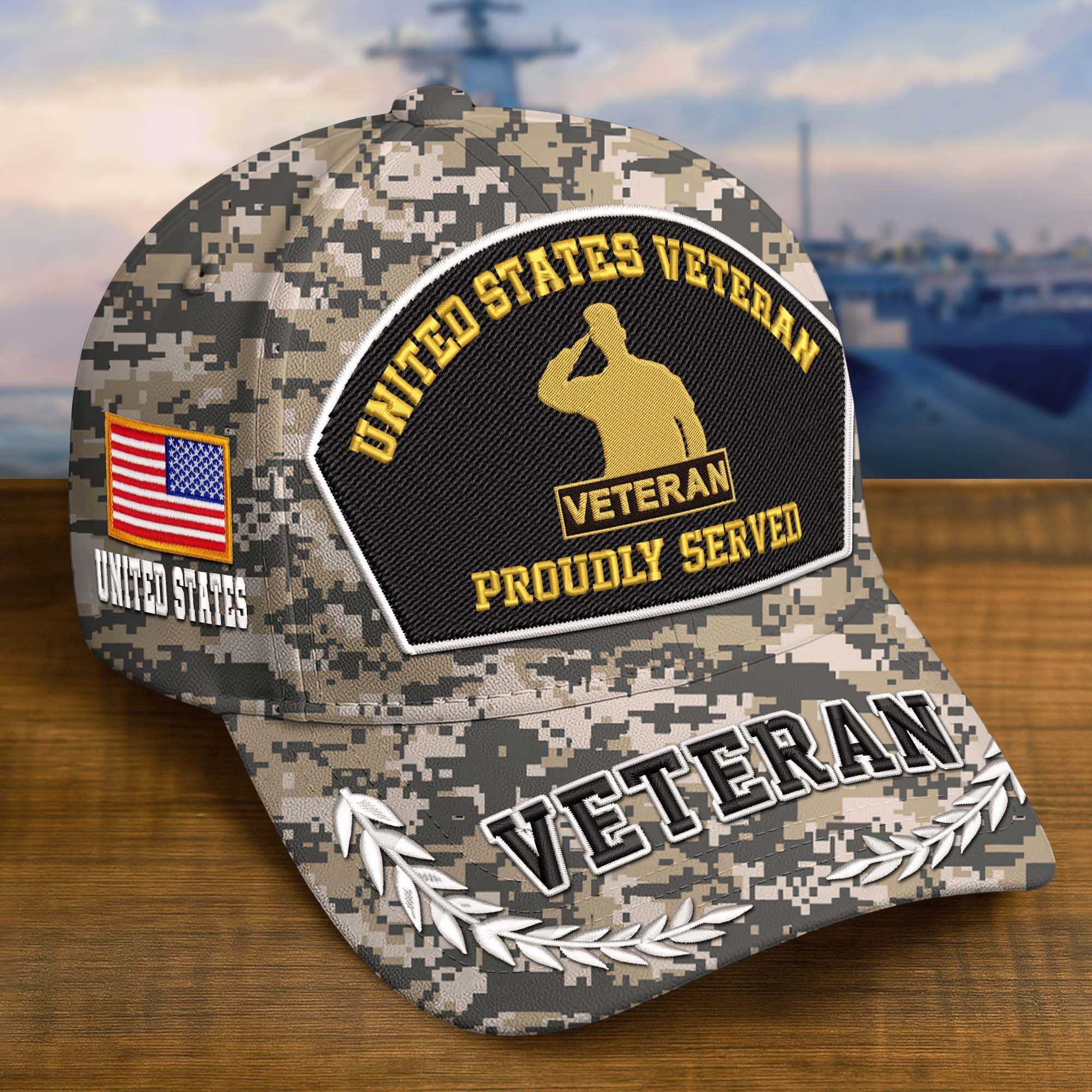 Premium Embroidered US Veterans Hats CPVC150701, 250th Anniversary, Custom Name & Rank, Gifts For US Veterans, Gifts On Veterans Day.