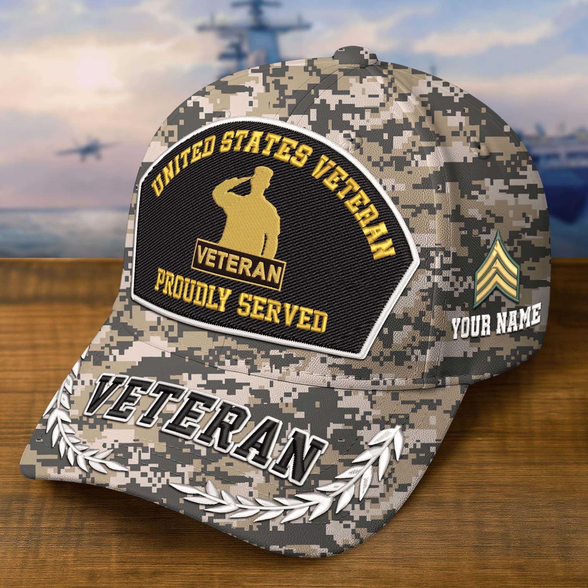 Premium Embroidered US Veterans Hats CPVC150701, 250th Anniversary, Custom Name & Rank, Gifts For US Veterans, Gifts On Veterans Day.