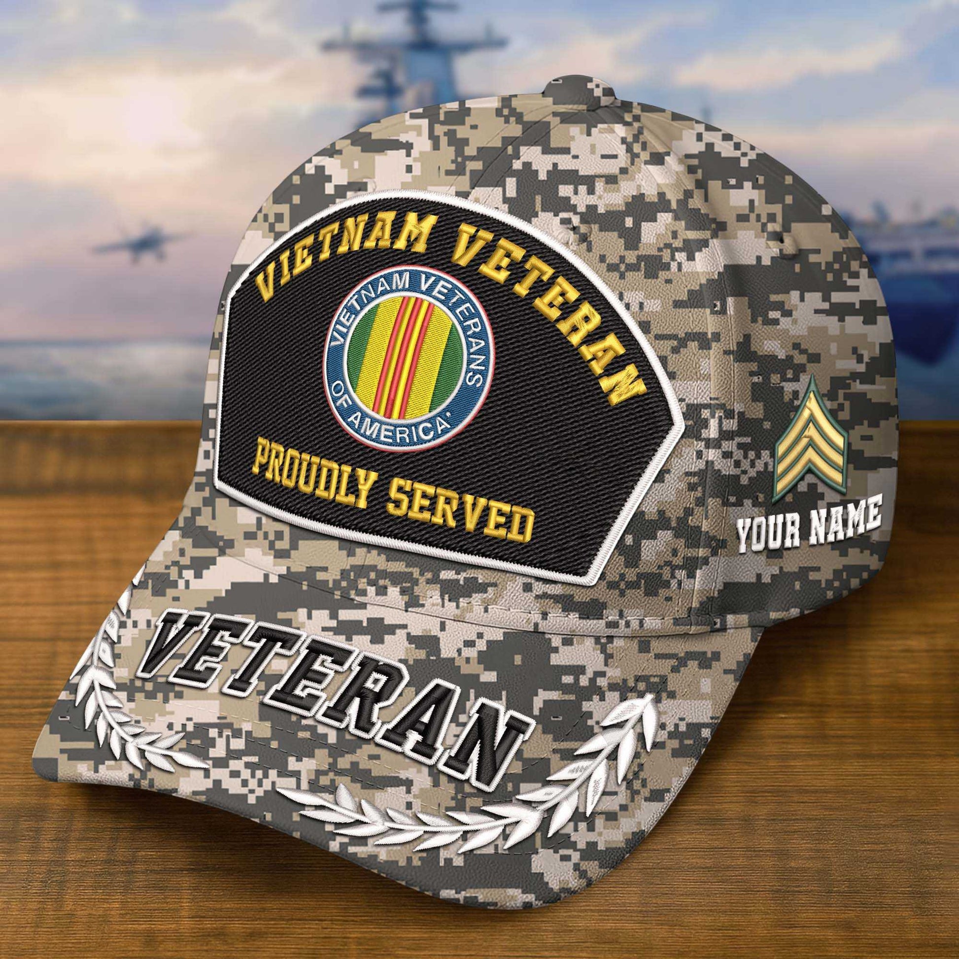 Premium Embroidered US Veterans Hats CPVC150701, 250th Anniversary, Custom Name & Rank, Gifts For US Veterans, Gifts On Veterans Day.