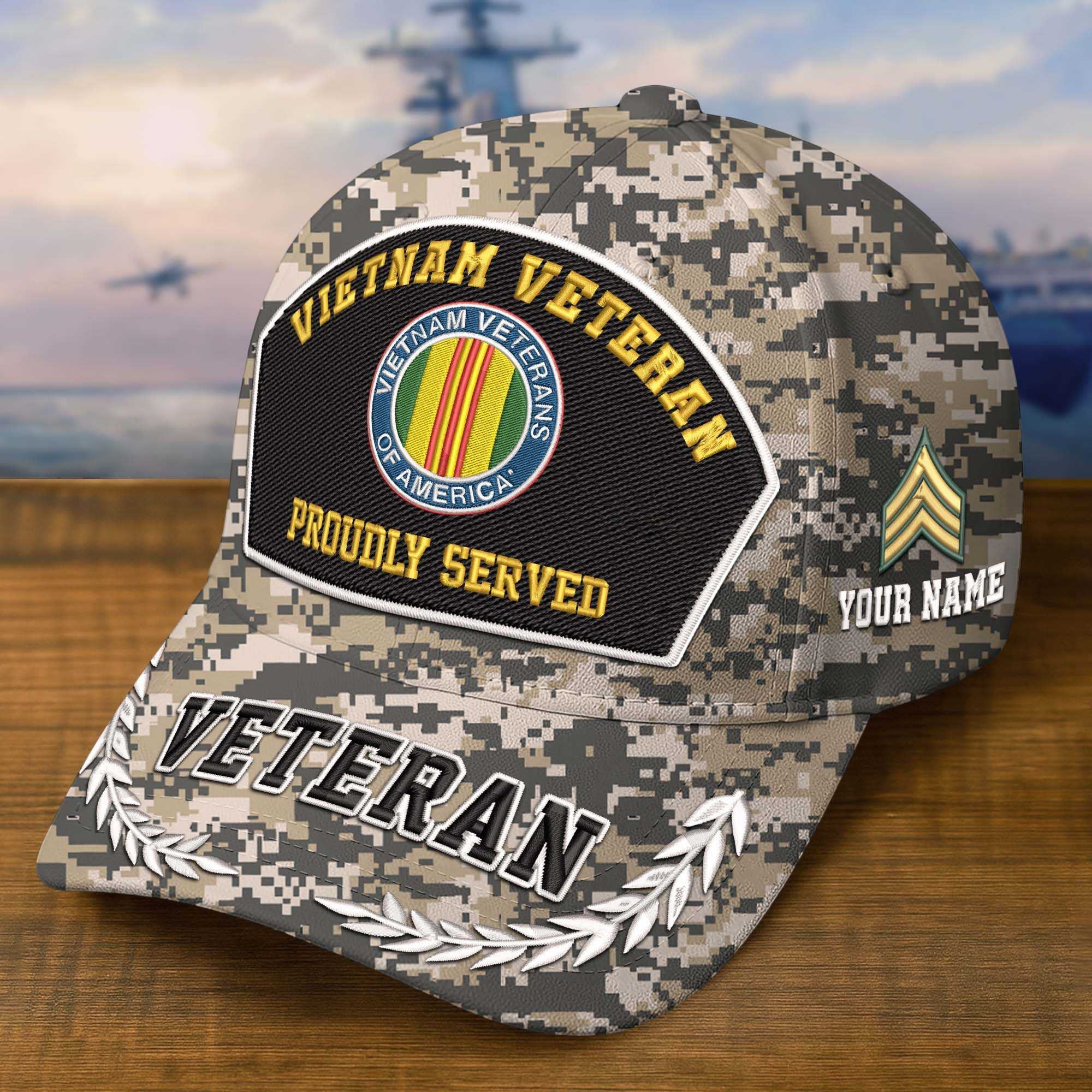 Premium Embroidered US Veterans Hats CPVC150701, 250th Anniversary, Custom Name & Rank, Gifts For US Veterans, Gifts On Veterans Day.