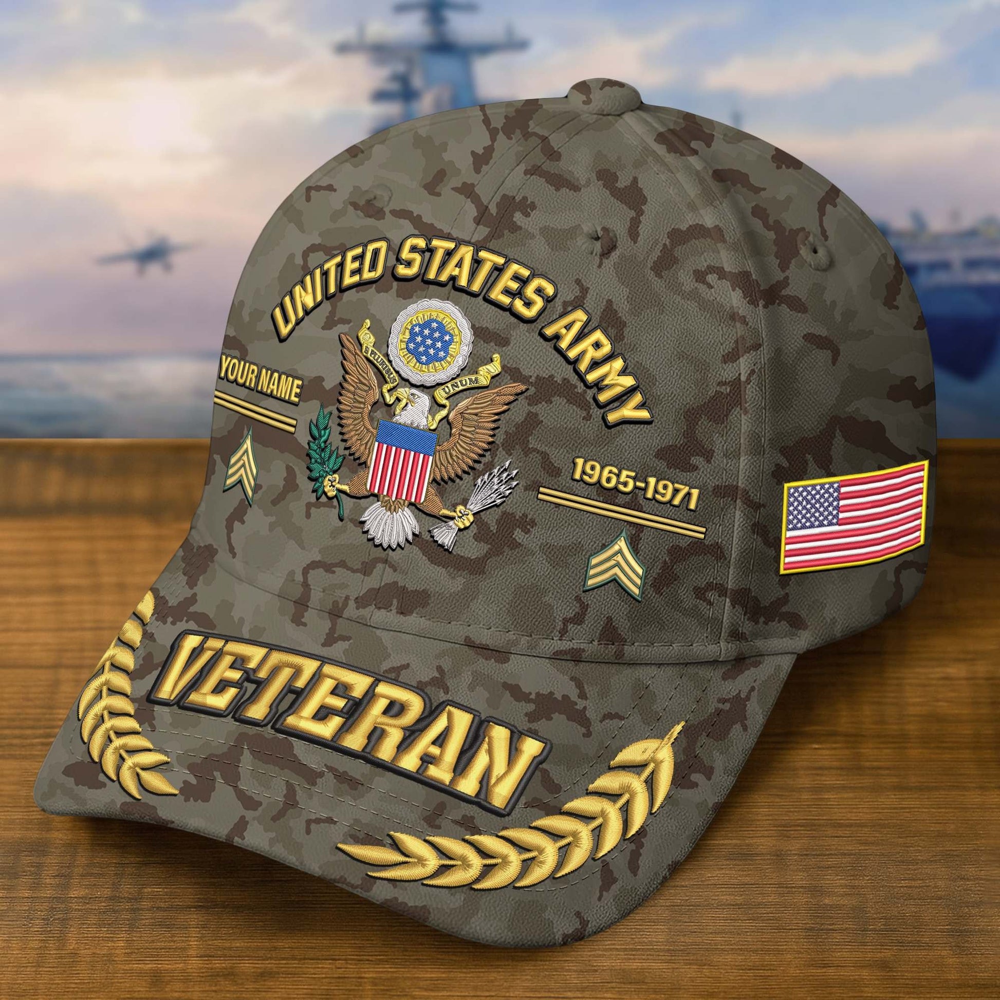 Premium Embroidered US Veterans Hats BPHN160712, Custom Name, Rank & Year, Gifts for US Veterans, Gifts on Veterans Day