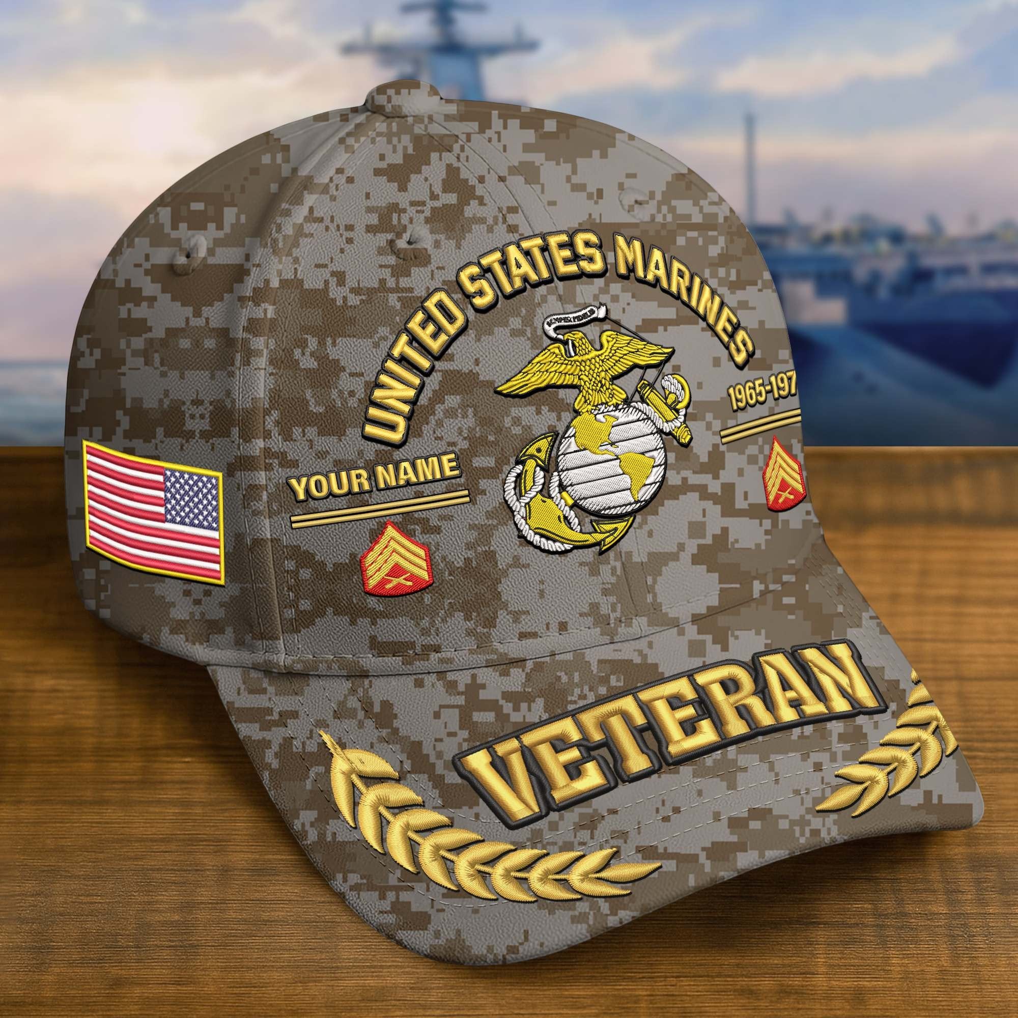 Premium Embroidered US Veterans Hats BPHN160712, Custom Name, Rank & Year, Gifts for US Veterans, Gifts on Veterans Day