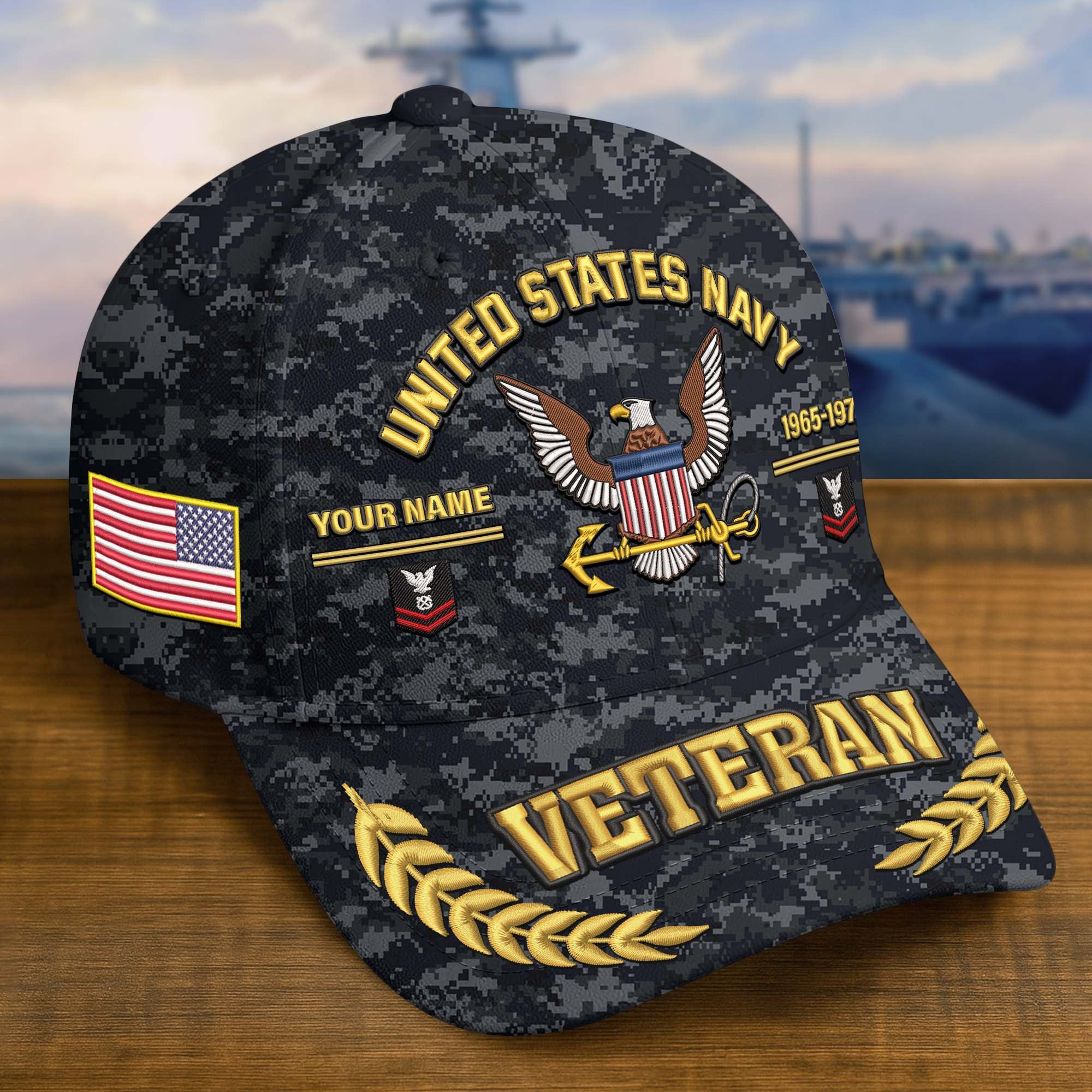 Premium Embroidered US Veterans Hats BPHN160712, Custom Name, Rank & Year, Gifts for US Veterans, Gifts on Veterans Day