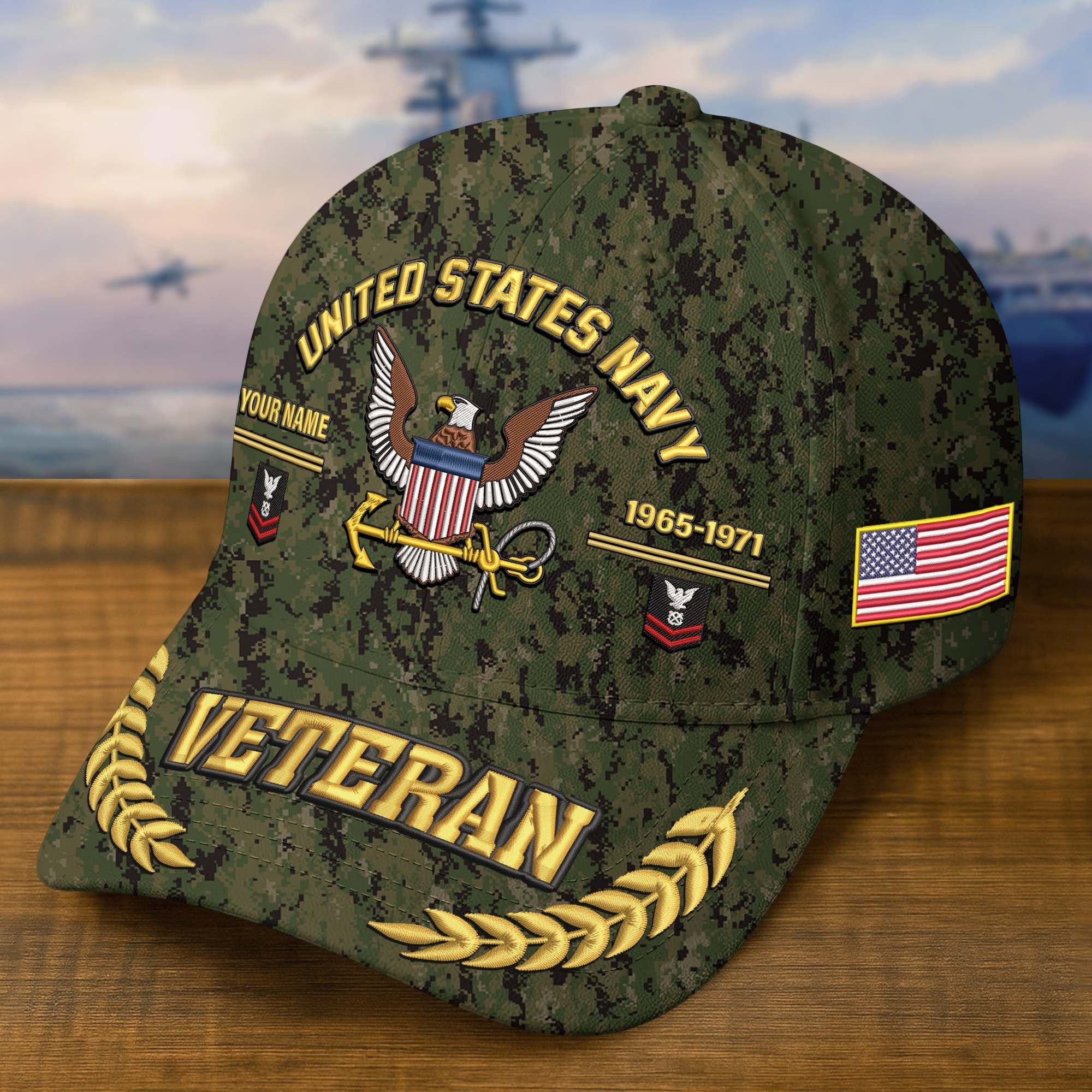 Premium Embroidered US Veterans Hats BPHN160712, Custom Name, Rank & Year, Gifts for US Veterans, Gifts on Veterans Day