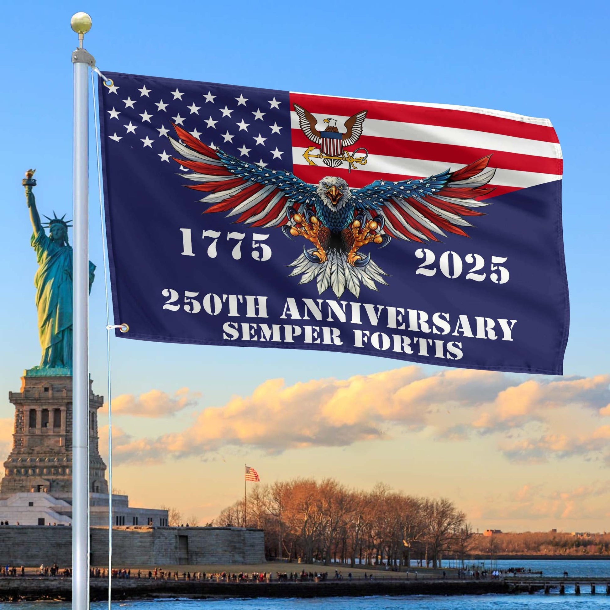 Premium US Navy Grommet Flag VPVC120003, 250th Anniversary Navy Flag, Gifts For Navy Veteran, Best Gifts On Father's Day, Veterans Day.