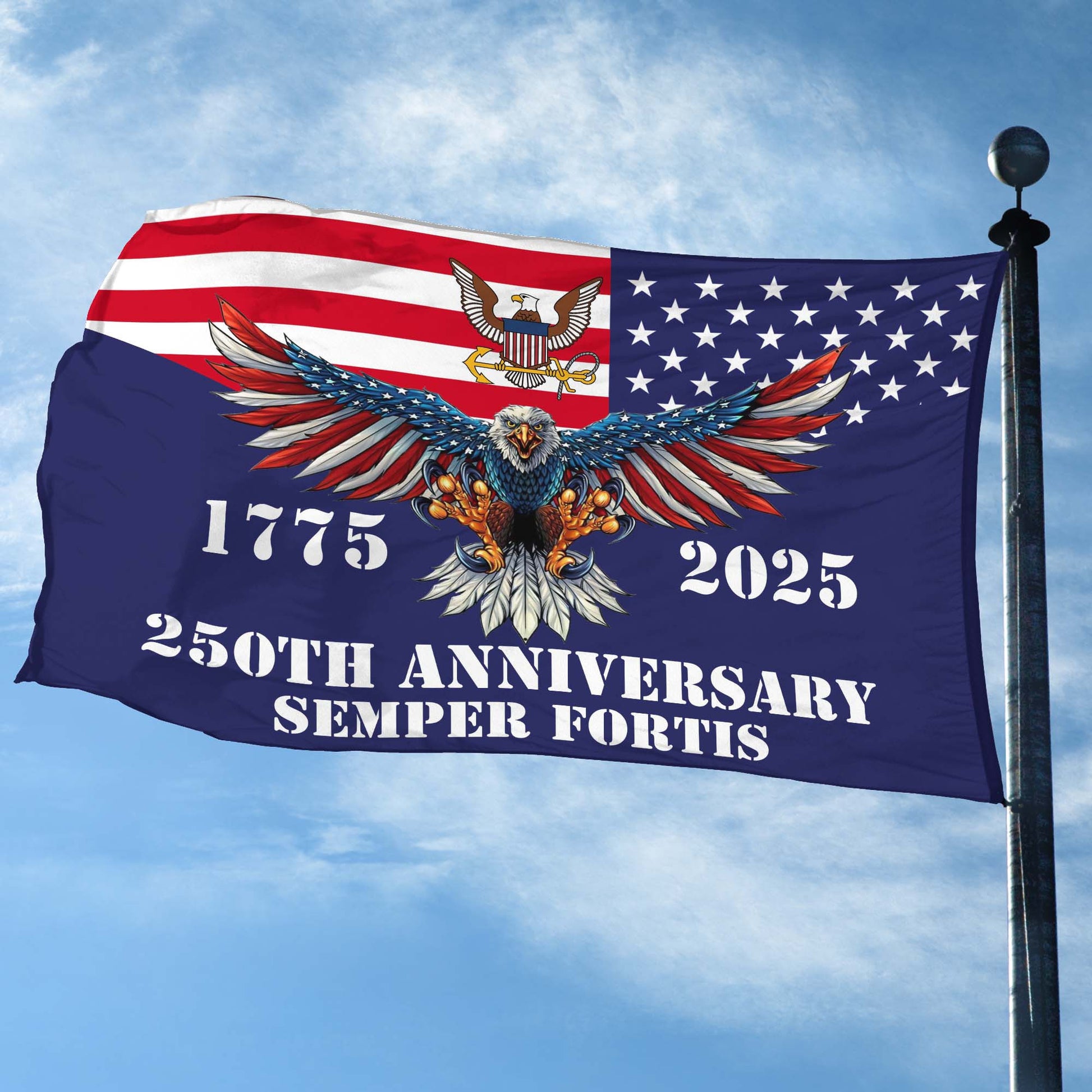 Premium US Navy Grommet Flag VPVC120003, 250th Anniversary Navy Flag, Gifts For Navy Veteran, Best Gifts On Father's Day, Veterans Day.