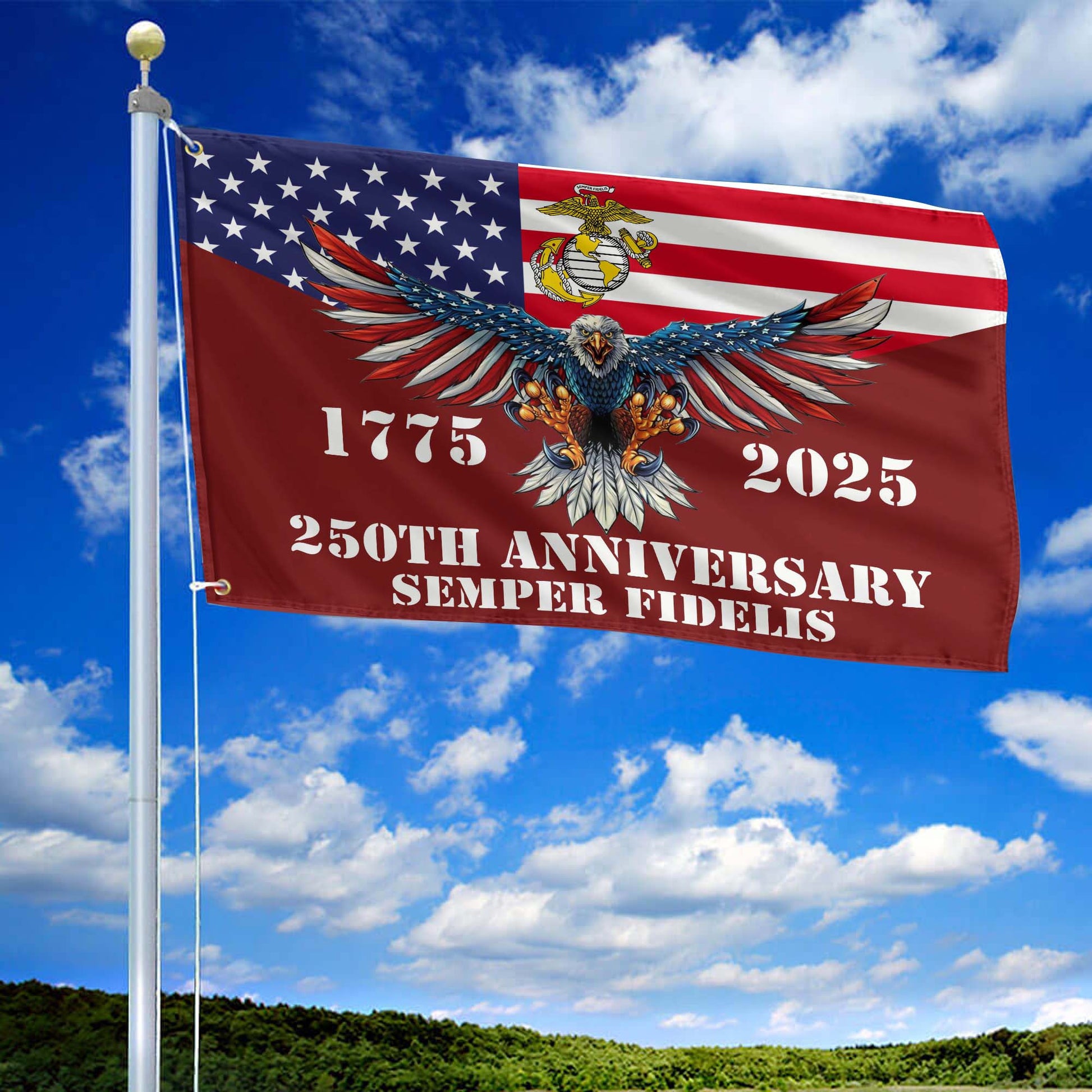 Premium USMC Grommet Flag VPVC120004, 250th Anniversary Marine Corps Flag, Gifts For Marine Veteran, Best Gifts On Father's Day, Veterans Day.