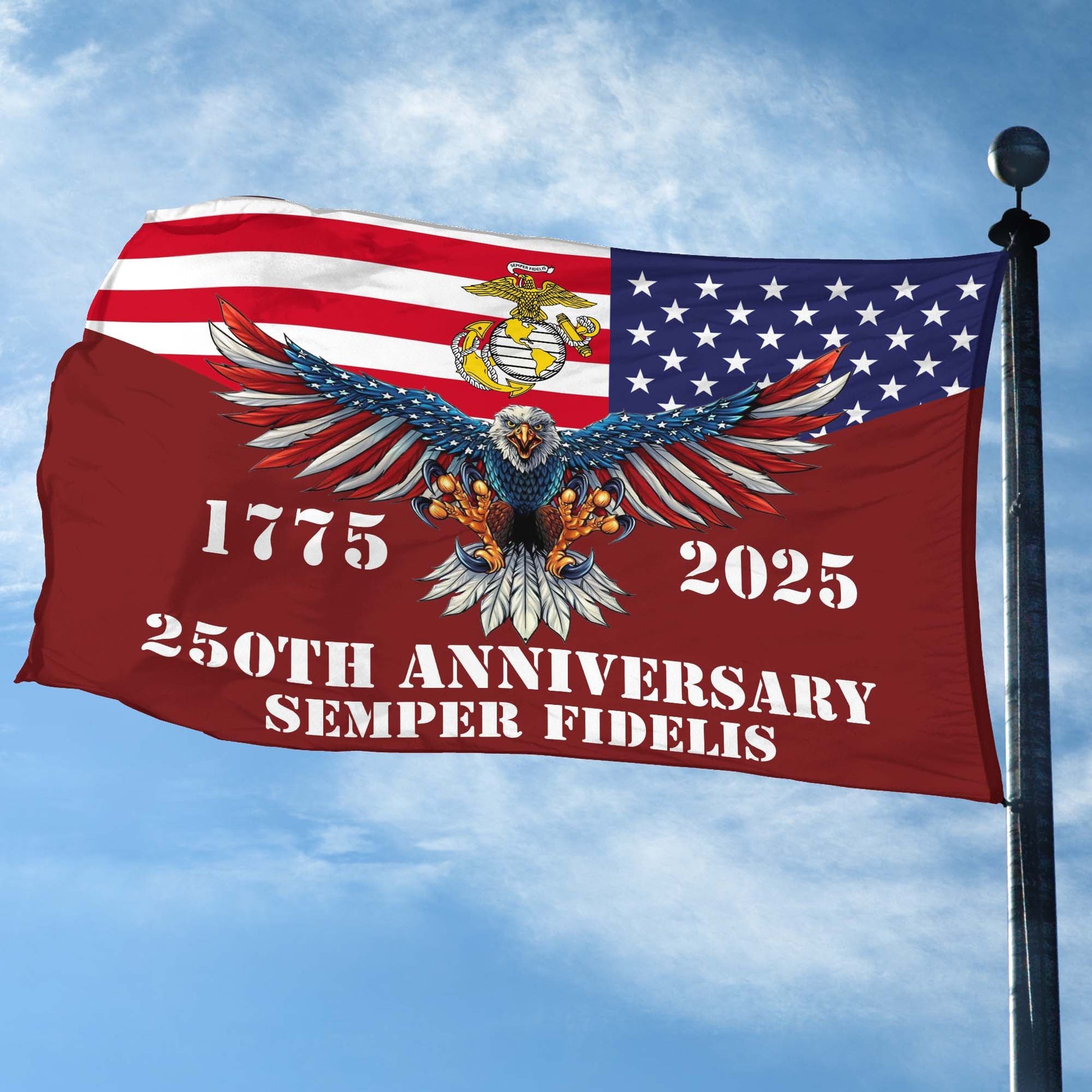 Premium USMC Grommet Flag VPVC120004, 250th Anniversary Marine Corps Flag, Gifts For Marine Veteran, Best Gifts On Father's Day, Veterans Day.