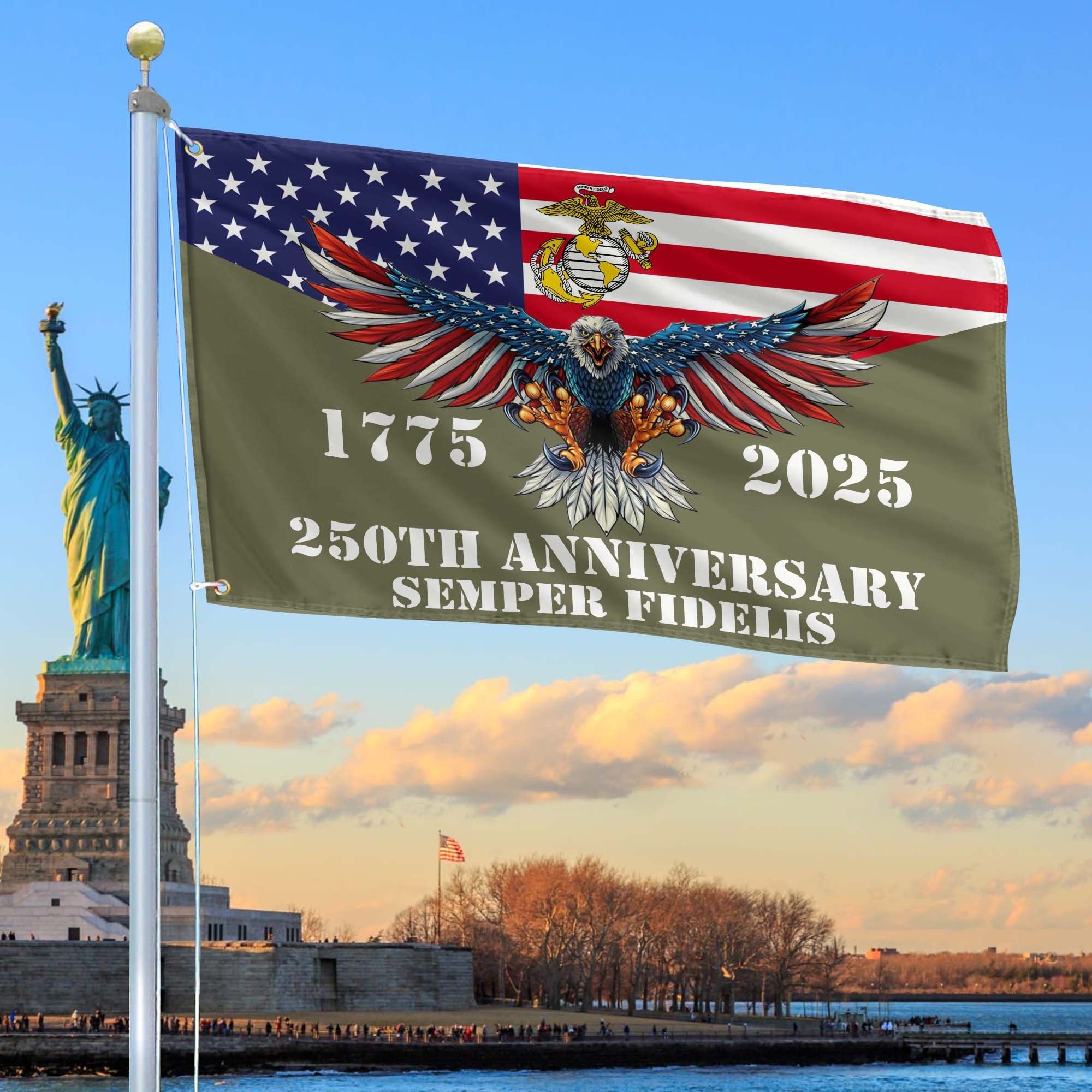 Premium USMC Grommet Flag VPVC120005, 250th Anniversary Marine Corps Flag, Gifts For Marine Veteran, Best Gifts On Father's Day, Veterans Day.