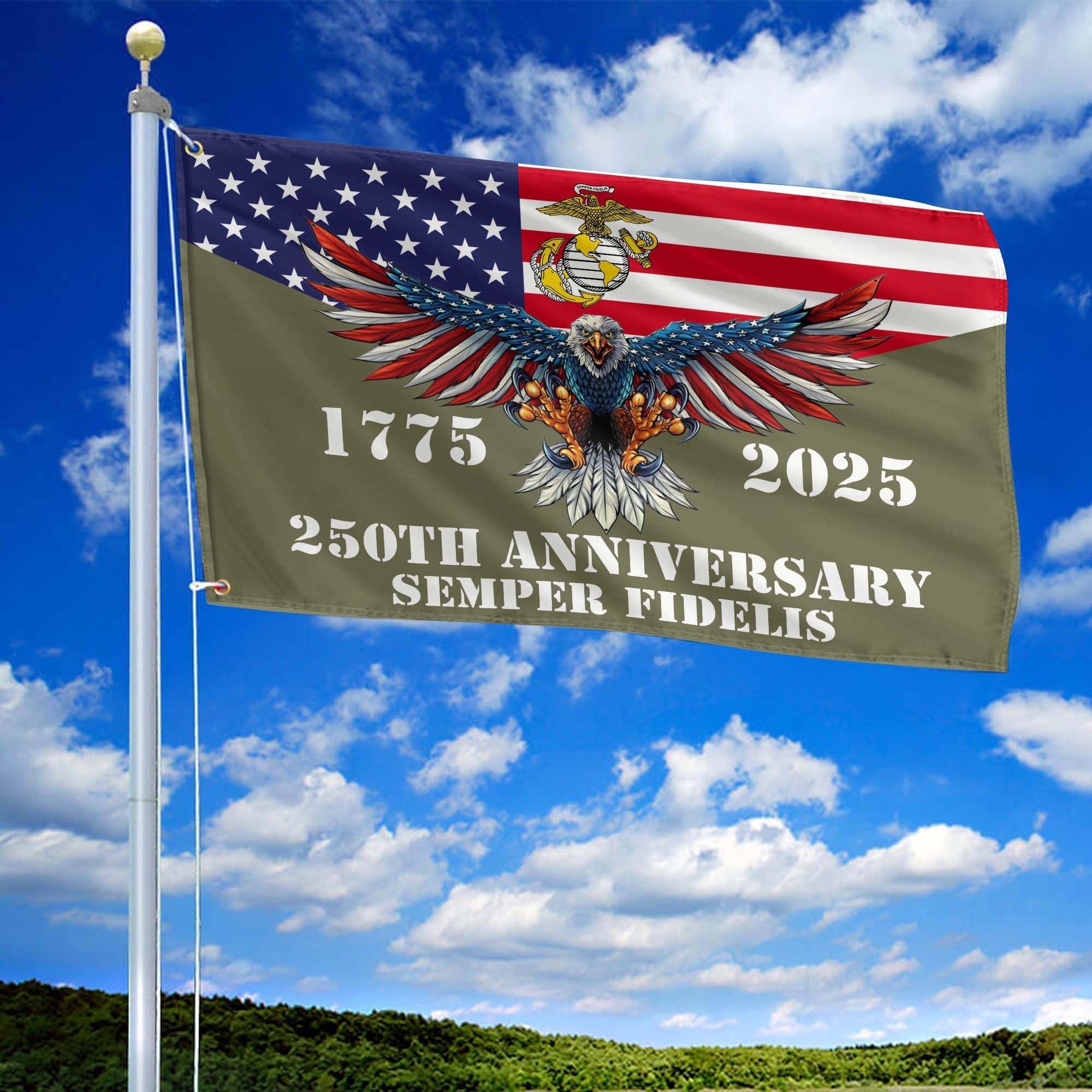 Premium USMC Grommet Flag VPVC120005, 250th Anniversary Marine Corps Flag, Gifts For Marine Veteran, Best Gifts On Father's Day, Veterans Day.