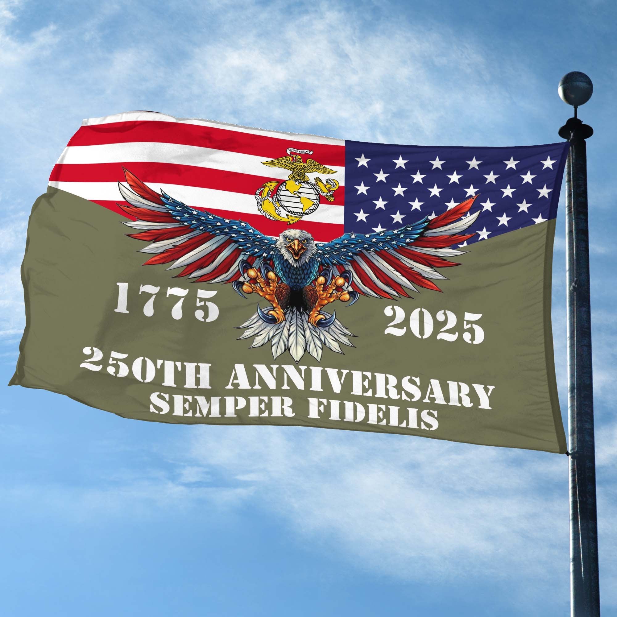 Premium USMC Grommet Flag VPVC120005, 250th Anniversary Marine Corps Flag, Gifts For Marine Veteran, Best Gifts On Father's Day, Veterans Day.