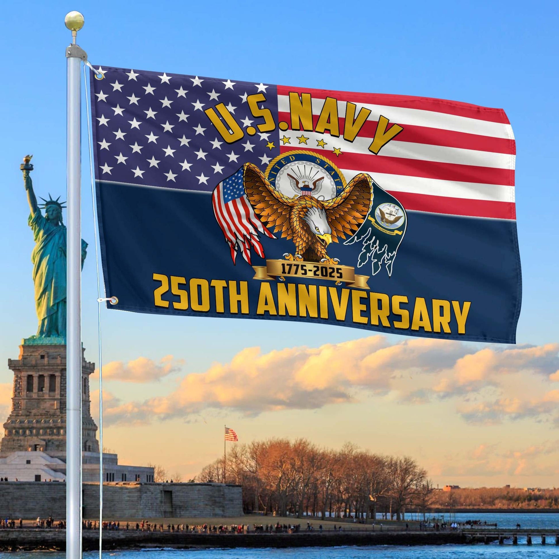 Premium US Navy Grommet Flag VPVC120025, 250th Anniversary Navy Flag, Gifts For Navy Veteran, Best Gifts On Father's Day, Veterans Day.