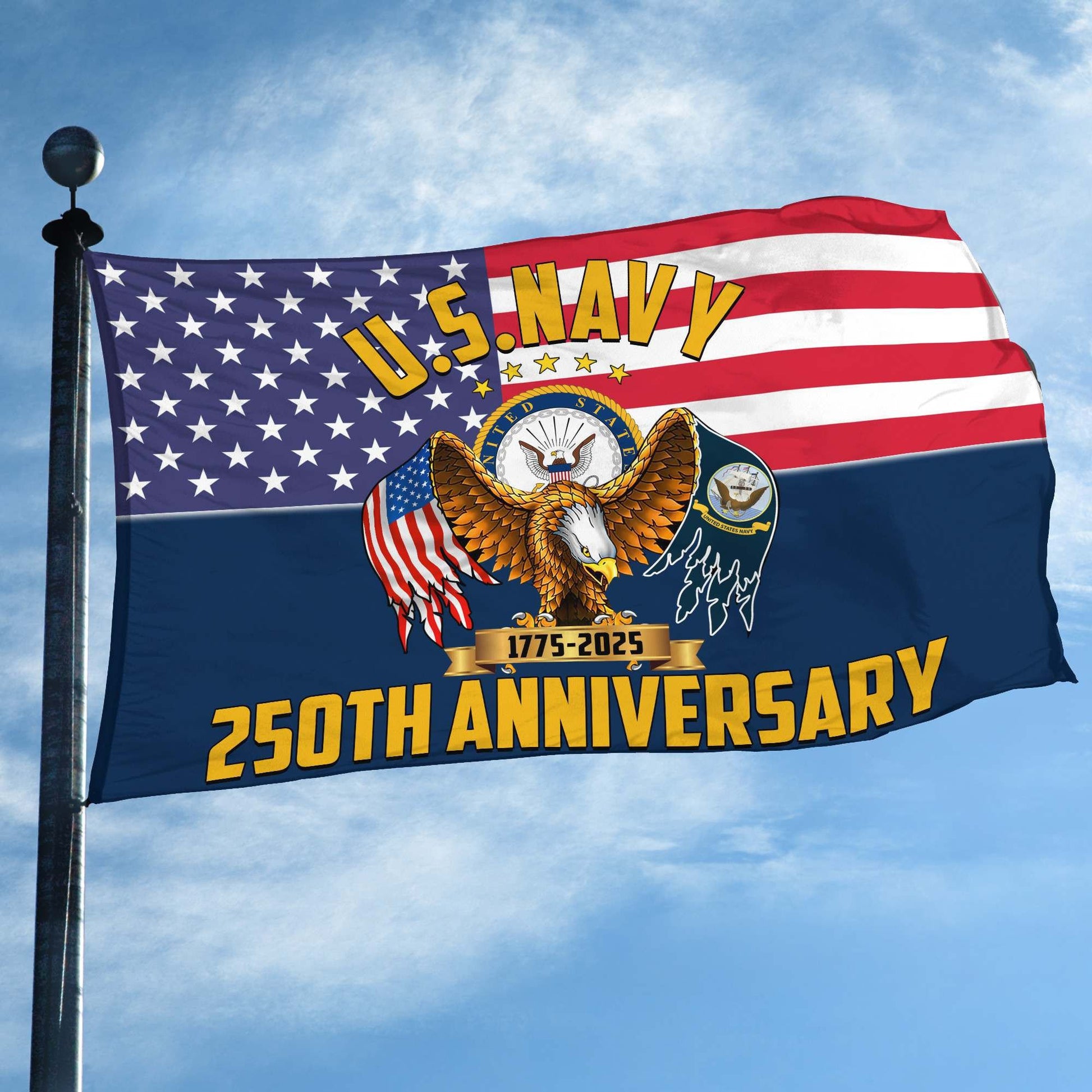 Premium US Navy Grommet Flag VPVC120025, 250th Anniversary Navy Flag, Gifts For Navy Veteran, Best Gifts On Father's Day, Veterans Day.