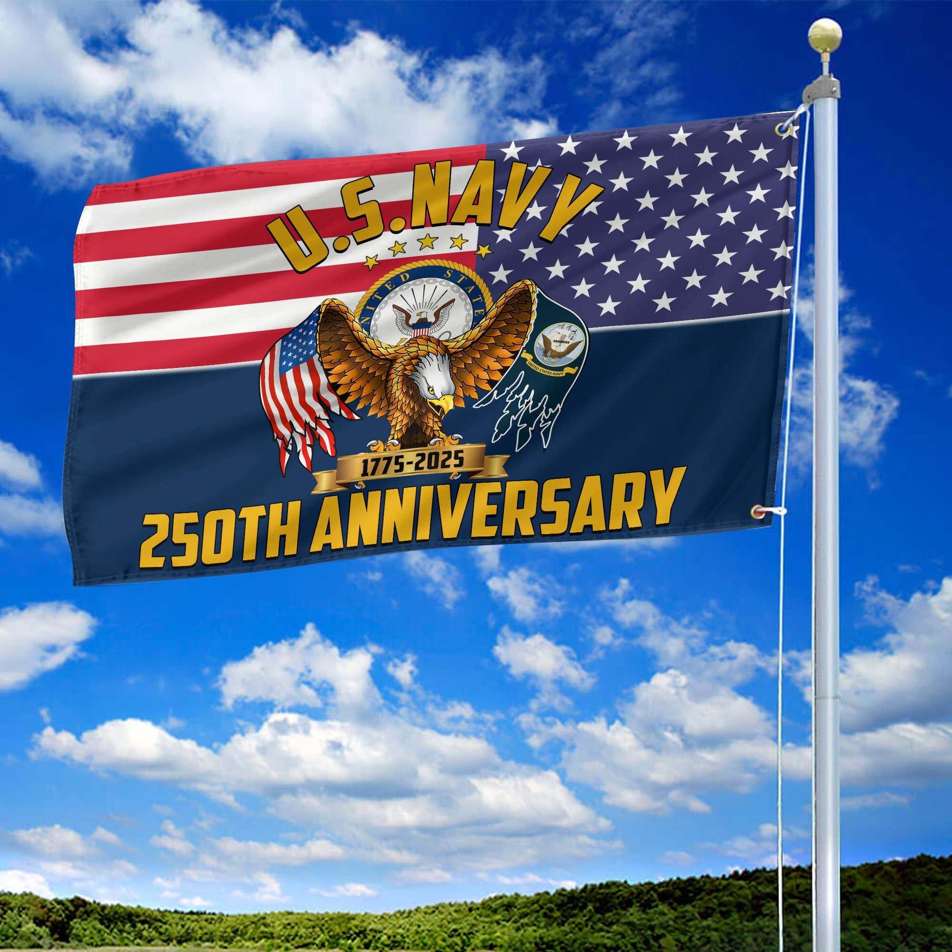 Premium US Navy Grommet Flag VPVC120025, 250th Anniversary Navy Flag, Gifts For Navy Veteran, Best Gifts On Father's Day, Veterans Day.