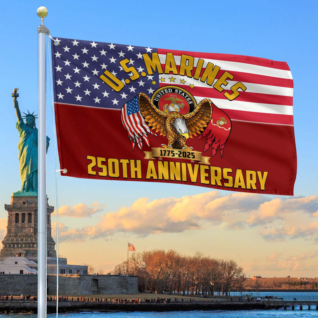 Premium USMC Grommet Flag VPVC120026, 250th Anniversary Marine Corps Flag, Gifts For Marine Veteran, Best Gifts On Father's Day, Veterans Day.