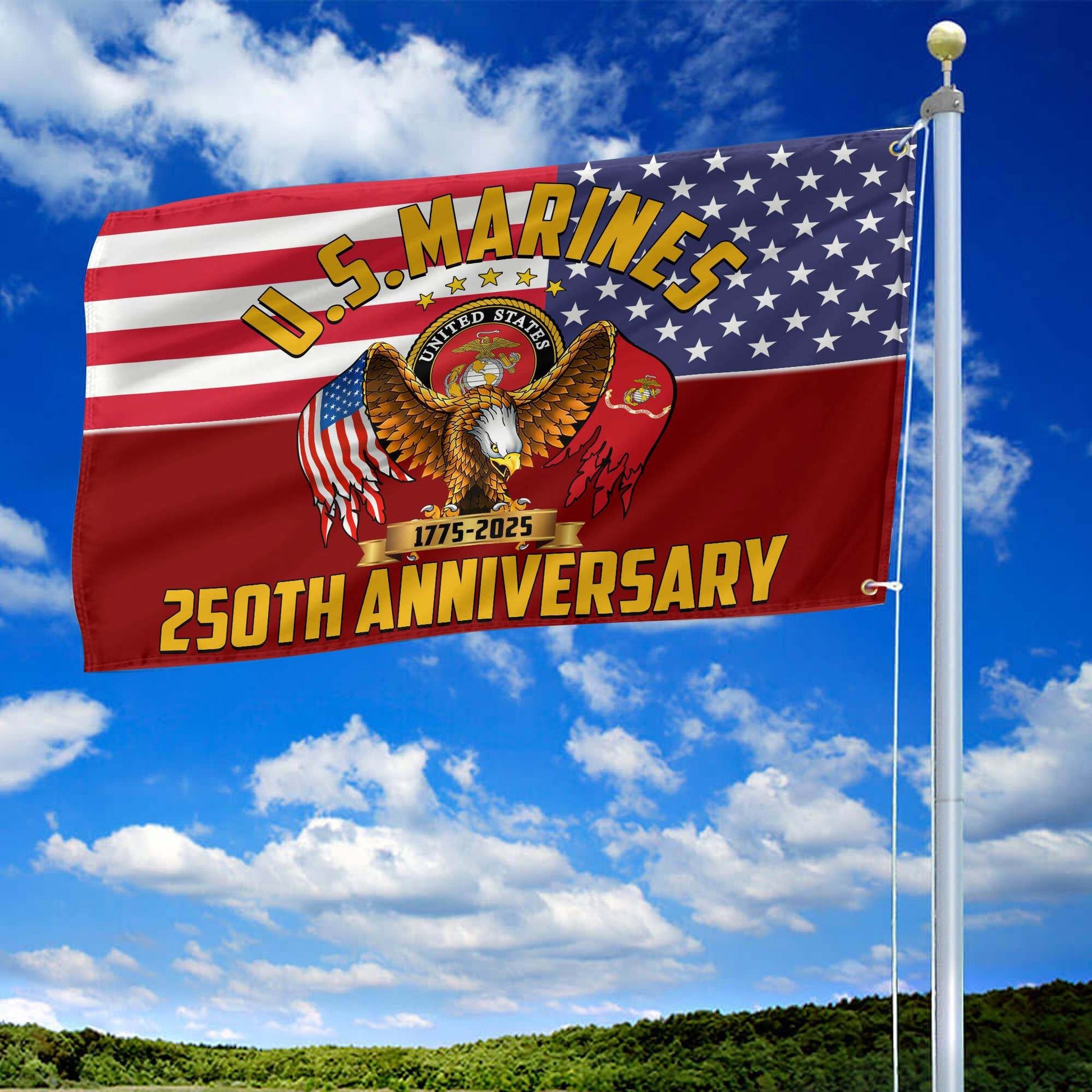 Premium USMC Grommet Flag VPVC120026, 250th Anniversary Marine Corps Flag, Gifts For Marine Veteran, Best Gifts On Father's Day, Veterans Day.