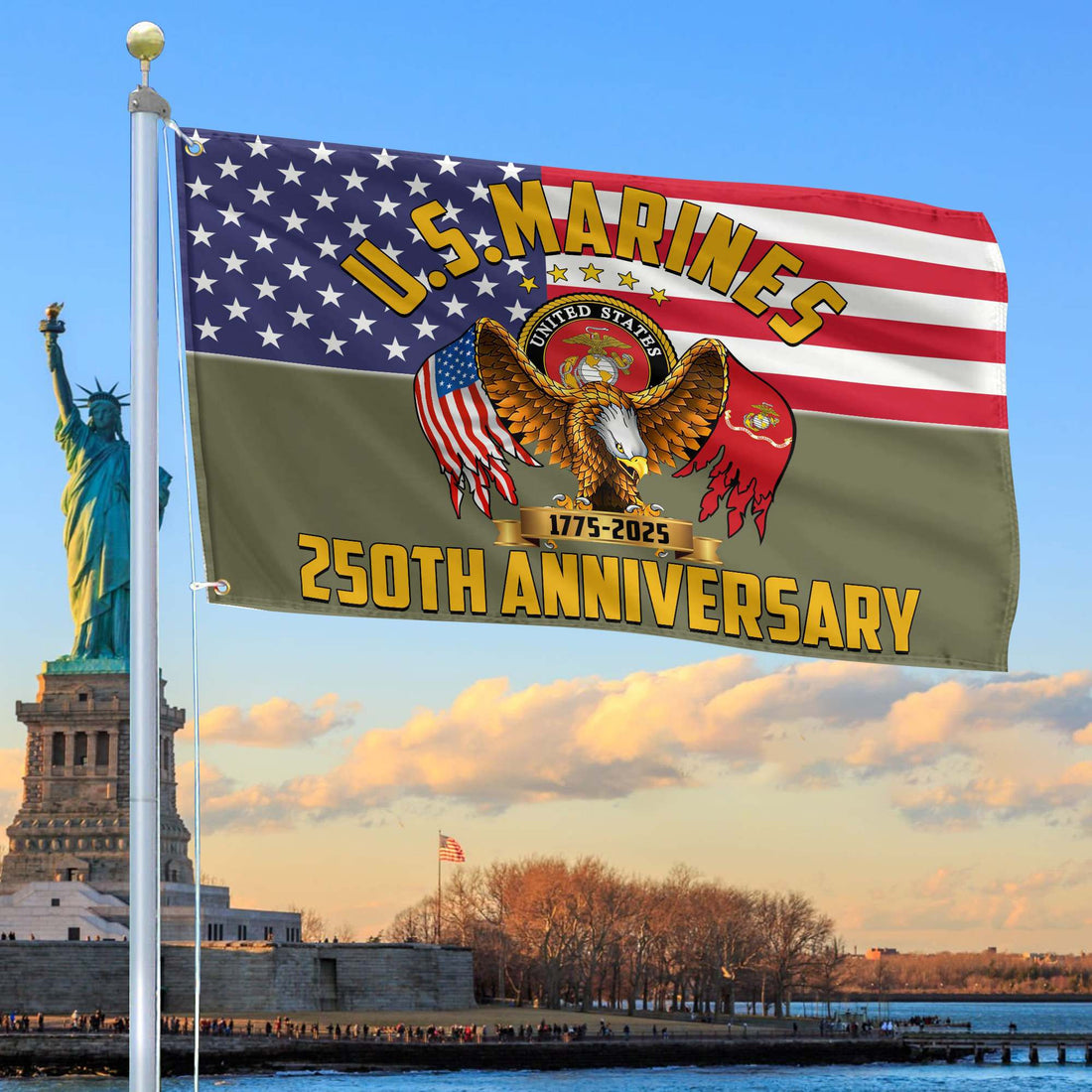 Premium USMC Grommet Flag VPVC120027, 250th Anniversary Marine Corps Flag, Gifts For Marine Veteran, Best Gifts On Father's Day, Veterans Day.