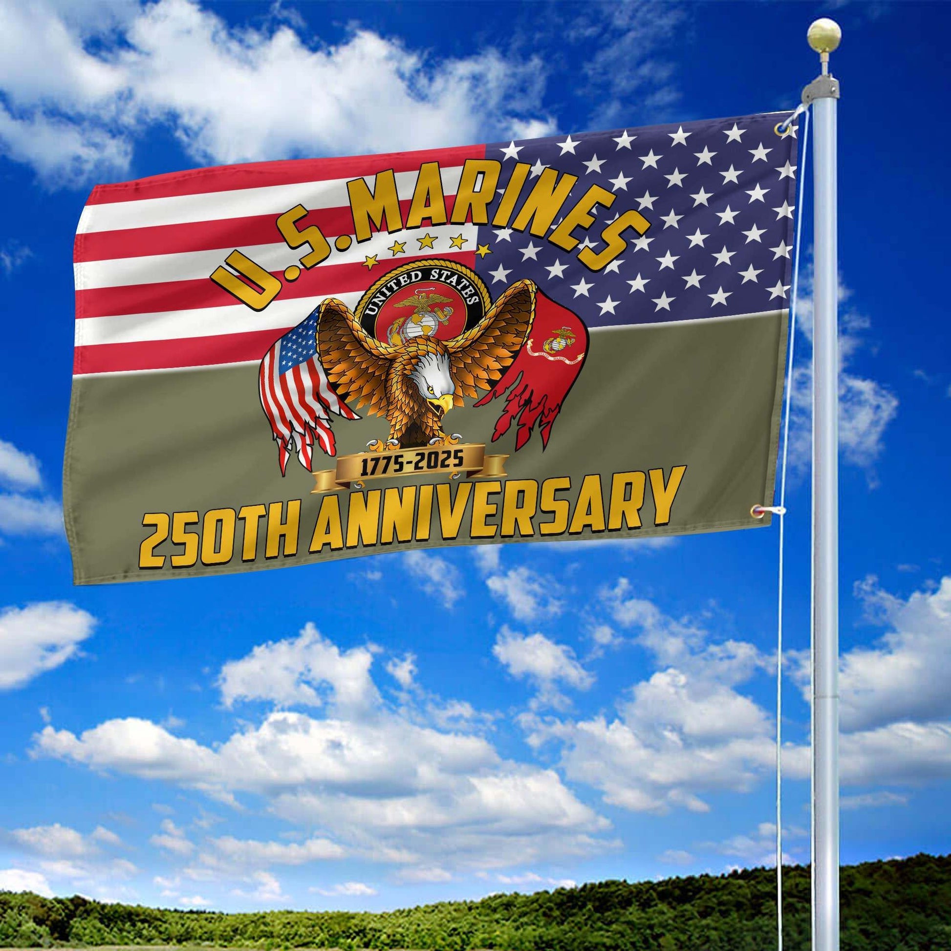 Premium USMC Grommet Flag VPVC120027, 250th Anniversary Marine Corps Flag, Gifts For Marine Veteran, Best Gifts On Father's Day, Veterans Day.