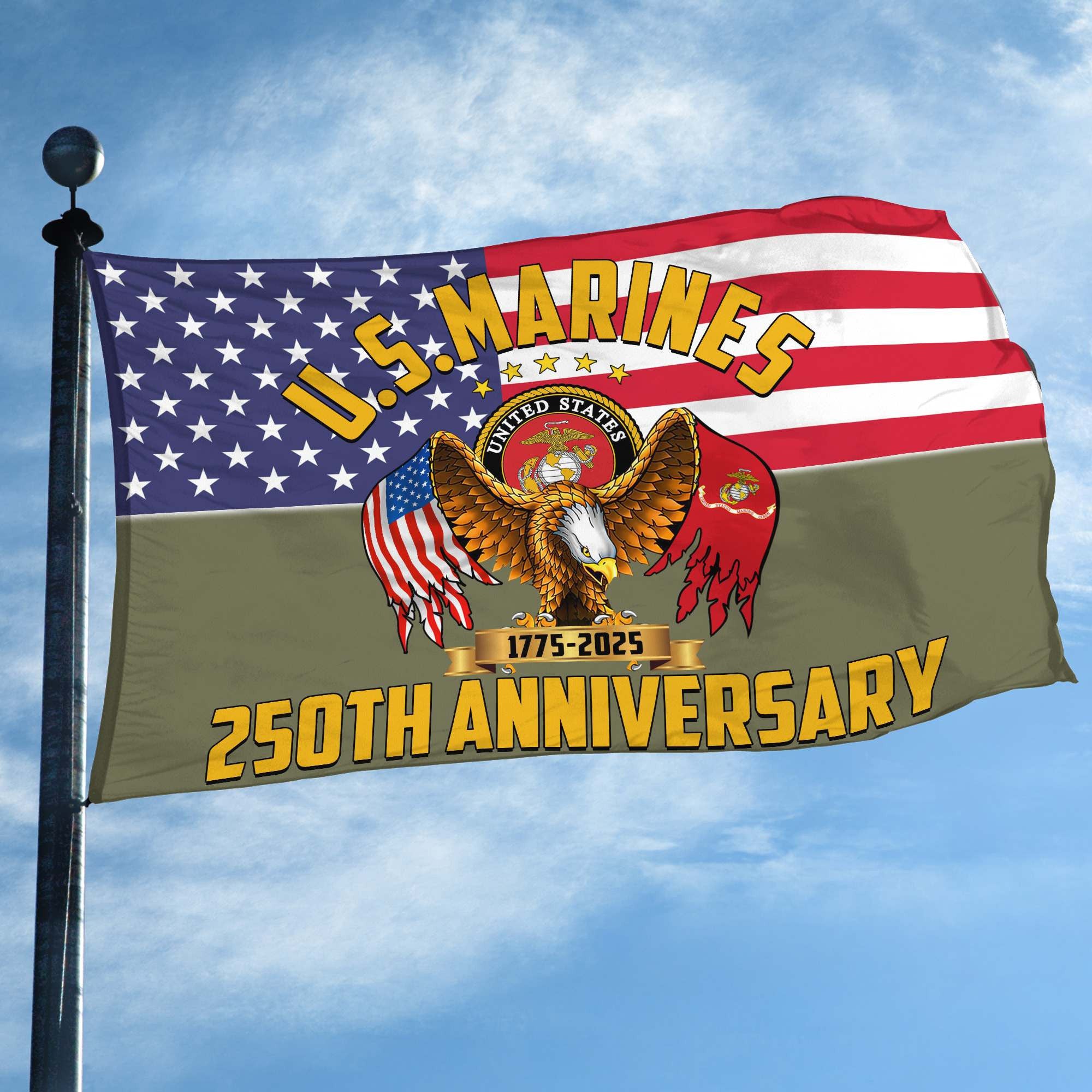 Premium USMC Grommet Flag VPVC120027, 250th Anniversary Marine Corps Flag, Gifts For Marine Veteran, Best Gifts On Father's Day, Veterans Day.