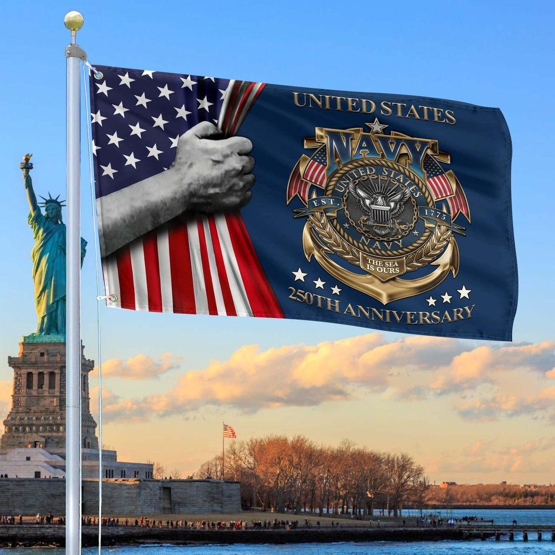 Premium US Navy Grommet Flag VPVC120035, 250th Anniversary Navy Flag, Gifts For Navy Veteran, Best Gifts On Father's Day, Veterans Day.