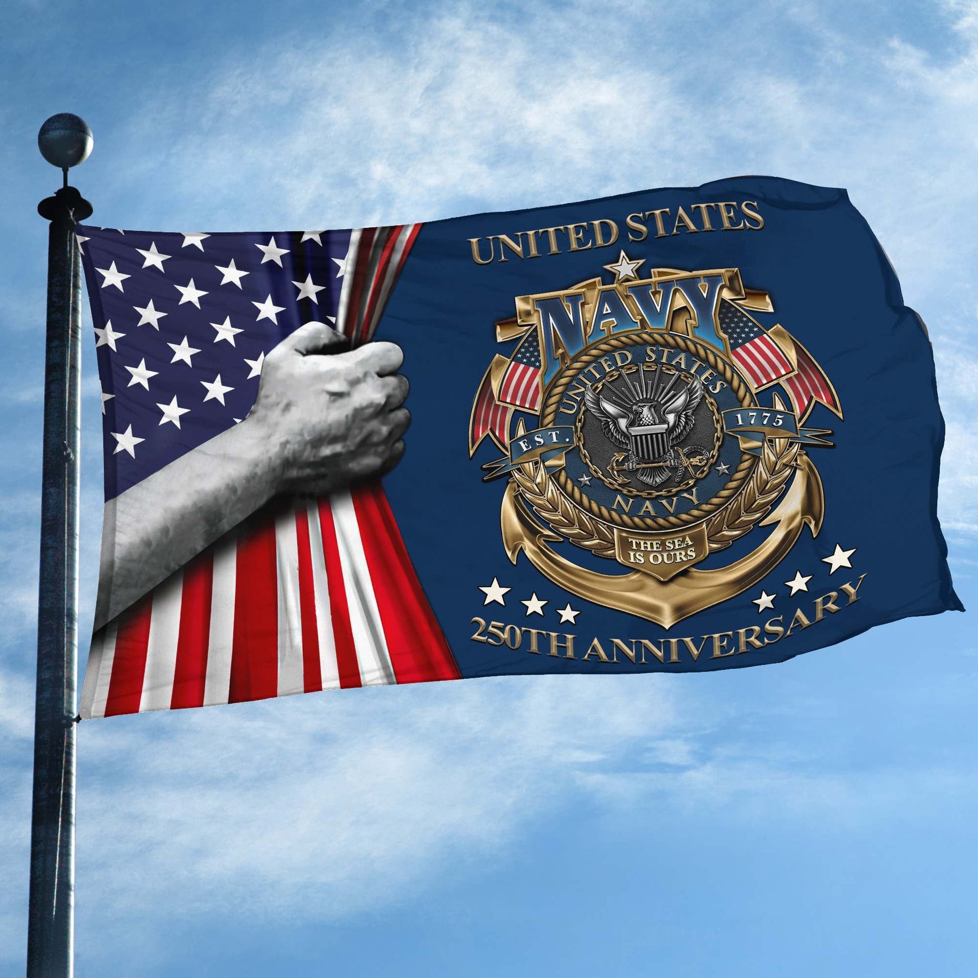 Premium US Navy Grommet Flag VPVC120035, 250th Anniversary Navy Flag, Gifts For Navy Veteran, Best Gifts On Father's Day, Veterans Day.