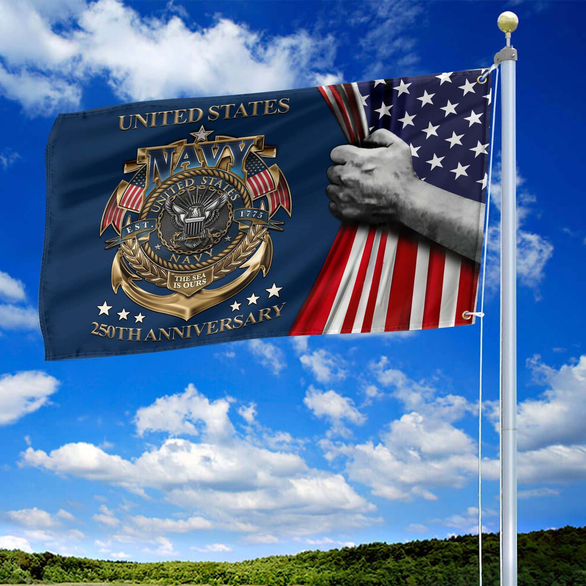 Premium US Navy Grommet Flag VPVC120035, 250th Anniversary Navy Flag, Gifts For Navy Veteran, Best Gifts On Father's Day, Veterans Day.
